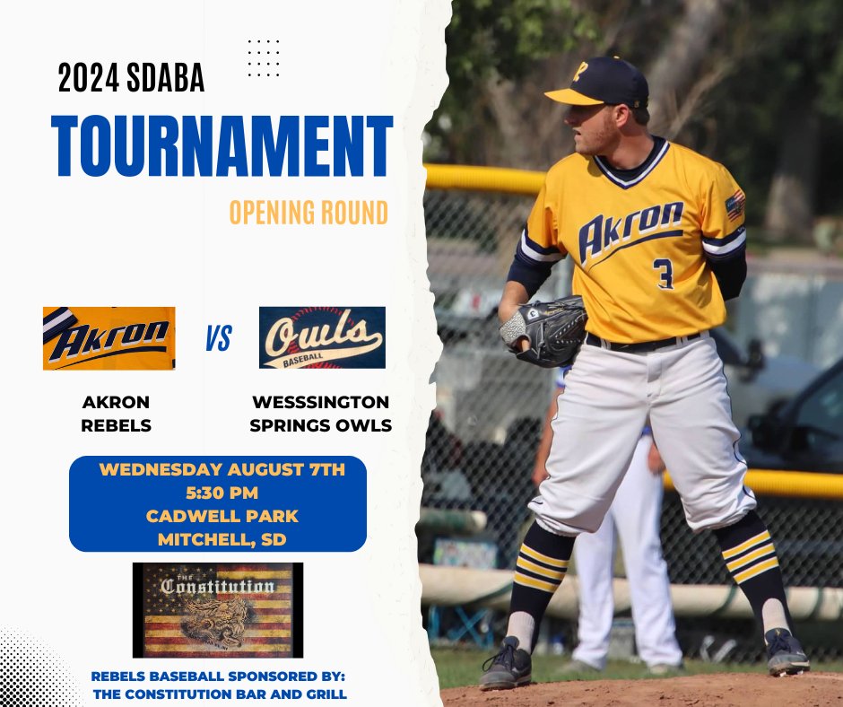 ⚾️🚨GAME DAY! 🚨⚾️

Rebels will open up the <a href="/SDAmateur/">SD Amateur Baseball</a> baseball tournament tonight vs. Wessington Springs!