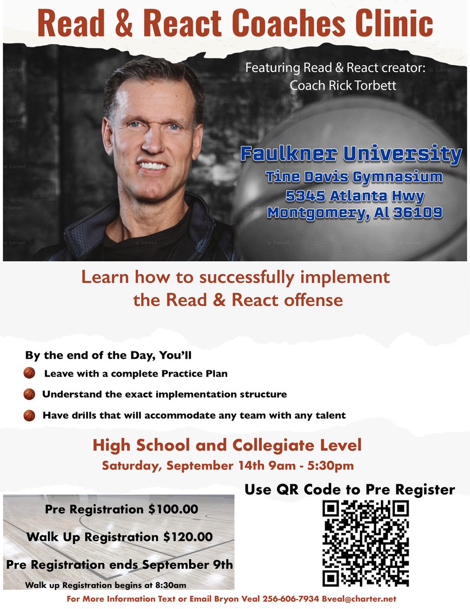 Better Basketball (@btrbasketball) on Twitter photo <a href="/RickTorbett/">RickTorbett</a> Kicking off the 2024-25 season with a Read & React Clinic September 14th at Faulkner University in Montgomery AL. College demo team. Organizer: Coach Bryon Veal of Alabama Southern Starz. @AlSoStarz_Veal Alabamasouthernstarz@gmail.com <a href="/RickTorbett/">RickTorbett</a> Kicking off the 2024-25 season with a Read & React Clinic September 14th at Faulkner University in Montgomery AL. College demo team. Organizer: Coach Bryon Veal of Alabama Southern Starz. @AlSoStarz_Veal Alabamasouthernstarz@gmail.com