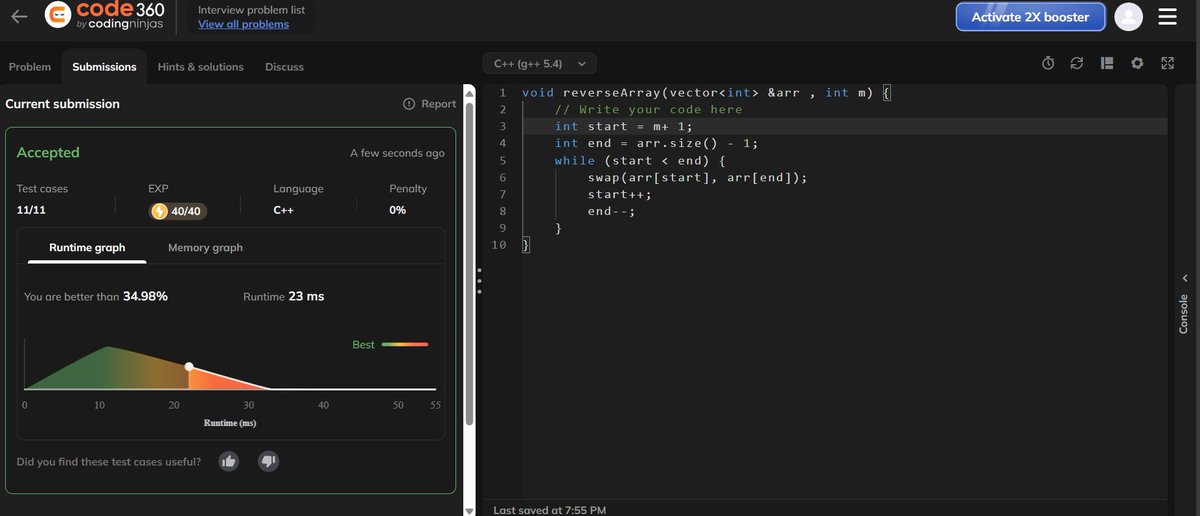 taniyaprasad310's tweet photo. Problem: Reverse The Array
#dsa #coding360 #problemoftheday #preparation https://t.co/WixbmdXmxZ