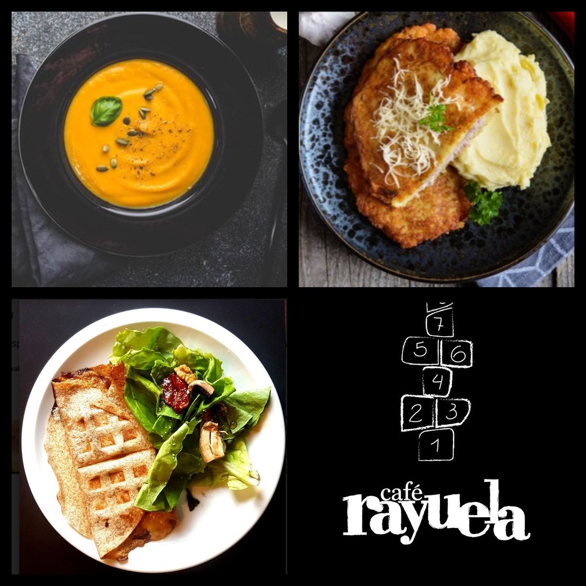 RayuelaCafeArte's tweet photo. Acá todo está bien! Ven, para que te vaya bien a ti también, con nuestra crema de zanahoria de la buena suerte.
Y encima trae milanesa y puré artesanal de papas, que tanto te gusta.
#RayuelaContigo https://t.co/WFDLHBAa6i