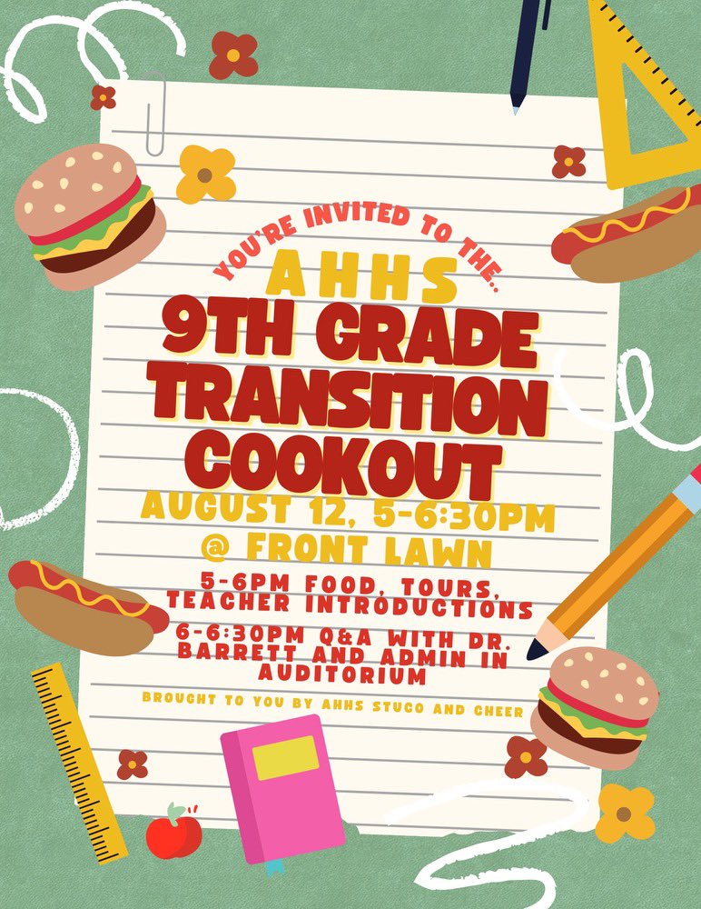 <a href="/HeightsFWISD/">Arlington Heights High School</a> incoming freshmen, please join us for this cookout and Q&amp;A Aug 12 on the front lawn from 5-6:30 and learn all you need to know about being a Yellowjacket! #ayyyheights <a href="/amramsey13/">Angelica Ramsey, Ed.D.</a> <a href="/MASerrano20/">Miguel Angel Serrano, Ph.D.</a> <a href="/drbarrettAHHS/">Justin Barrett</a> <a href="/anahiev/">Anahí Esparza Vallín</a> <a href="/EducatorStrom/">Mel Strom</a> <a href="/AFBohannon/">Alicia Bohannon</a>