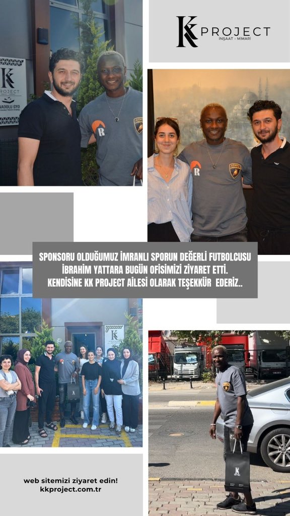 kkprojectcom's tweet photo. SPONSORU OLDUĞUMUZ İMRANLI SPORUN DEĞERLİ FUTBOLCUSU İBRAHİM YATTARA BUGÜN OFİSİMİZİ ZİYARET ETTİ.
KENDİSİNE KK PROJECT AİLESİ OLARAK TEŞEKKÜR EDERİZ.. ♥️
#kkproject #ibrahimyattara #architecture https://t.co/1KPOgUmo7k