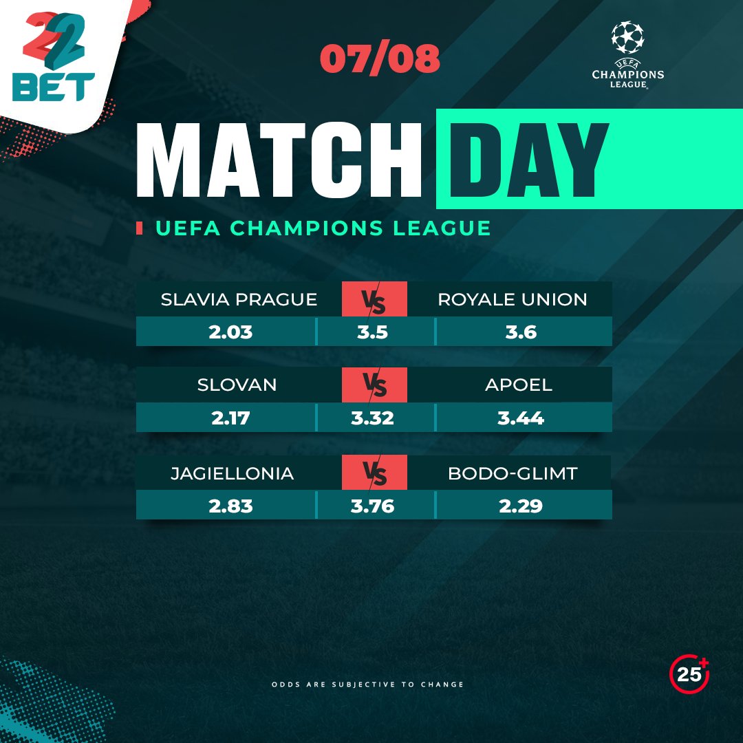 22BET_Uganda's tweet photo. ⚽️UCL Qualification 🏆

What are your predictions on tonight's UCL Qualification action?

Kwata #BestOdds wano 👉🏾 https://t.co/4Cq69ZF7WF

#22BetAlwaysPays #UCLQualification https://t.co/AnAVsntUDS