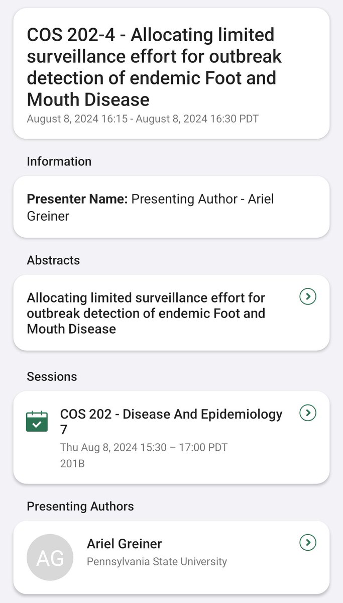 ArielGreiner's tweet photo. Friends at #ESA2024, I will be presenting work on allocating limited surveillance resources for detection of FMD outbreaks in endemic contexts (co-authored by @TheFerrariLab, @diestra77,
@mjtildesley + Katriona Shea) on Thursday at 4:15 in the Disease + Epidemiology section 🐄🇹🇷 https://t.co/wEWTvnGhKu