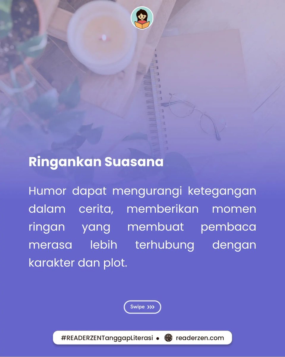 readerzen's tweet photo. Humor dalam cerita bagaikan bumbu rahasia yang menambah cita rasa. Apakah menurut kalian humor dapat membuat cerita lebih menarik? Yuk, berbagi pendapat di kolom komentar!! 🤩🤩

#Literasi #TipsMenulis #TipsMenulisNovel #NovelFiksi #Fiksi https://t.co/VfDaMmvtEi