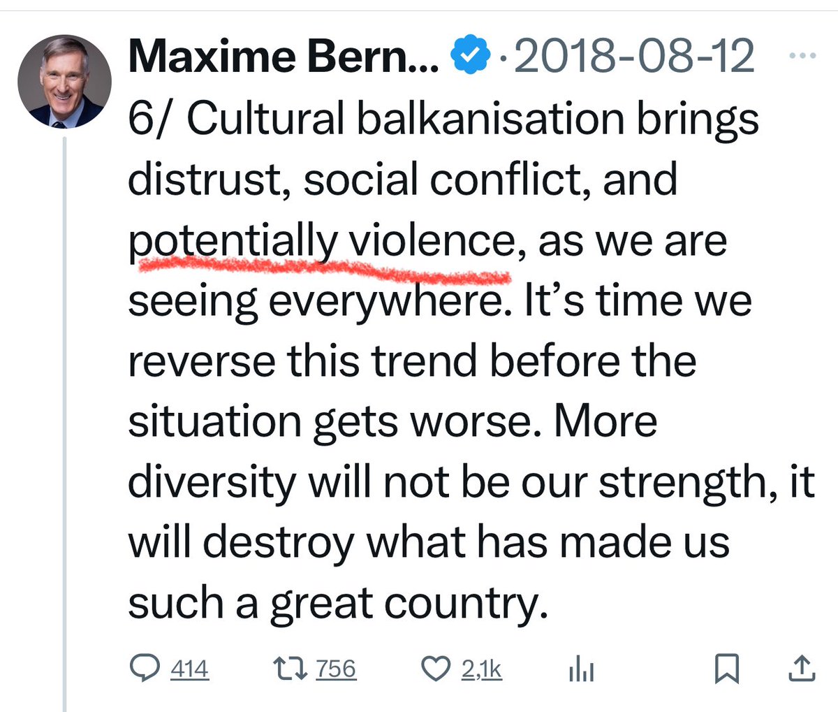 When I wrote in 2018 that extreme multiculturalism would destroy our social cohesion and potentially lead to violence, the whole political and media establishment said this was a ridiculous exaggeration that showed how racist and intolerant I was toward immigrants. 

In the