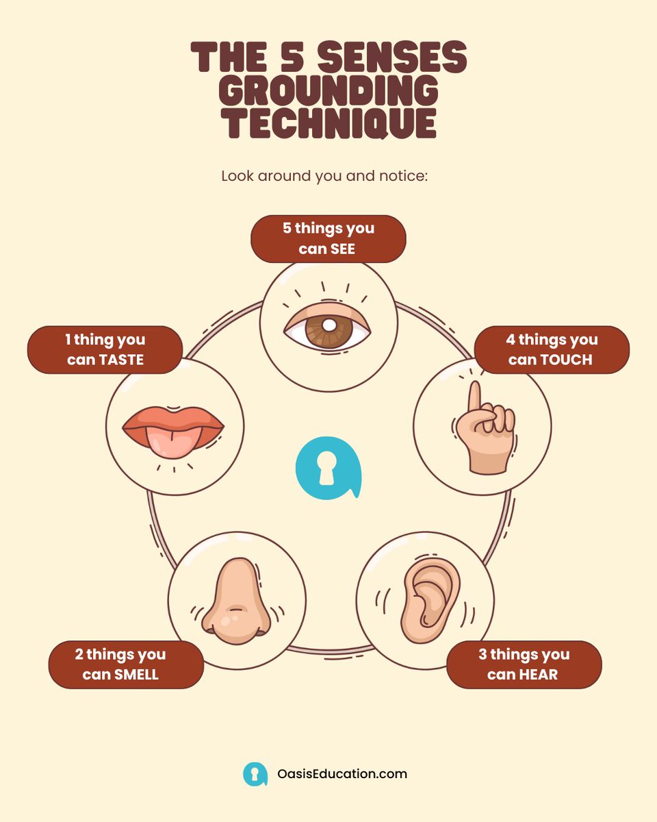 Try Ground yourself with the 5 Senses Technique!

Pause and name 

5 things you see
4 things you feel
3 things you hear
2 things you smell
1 thing you taste

Engage your senses to find calm in any moment. 

#GroundingTechnique #Mindfulness #SelfCare