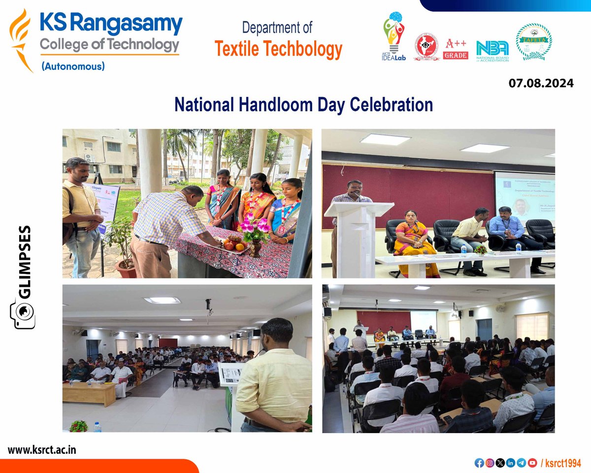 ksrct1994's tweet photo. #TAFETA- Textile Apparel & Fashion Enlightened Technologist Association, Dept of Textile Technology #ksrct1994 #Inaugural function & #National Handloom Day celebration was held by organizing seminar on "#Awareness on Handloom Mark & Silk Mark, Indian #Handloom Brand with GI tag. https://t.co/J6flz5S6j2