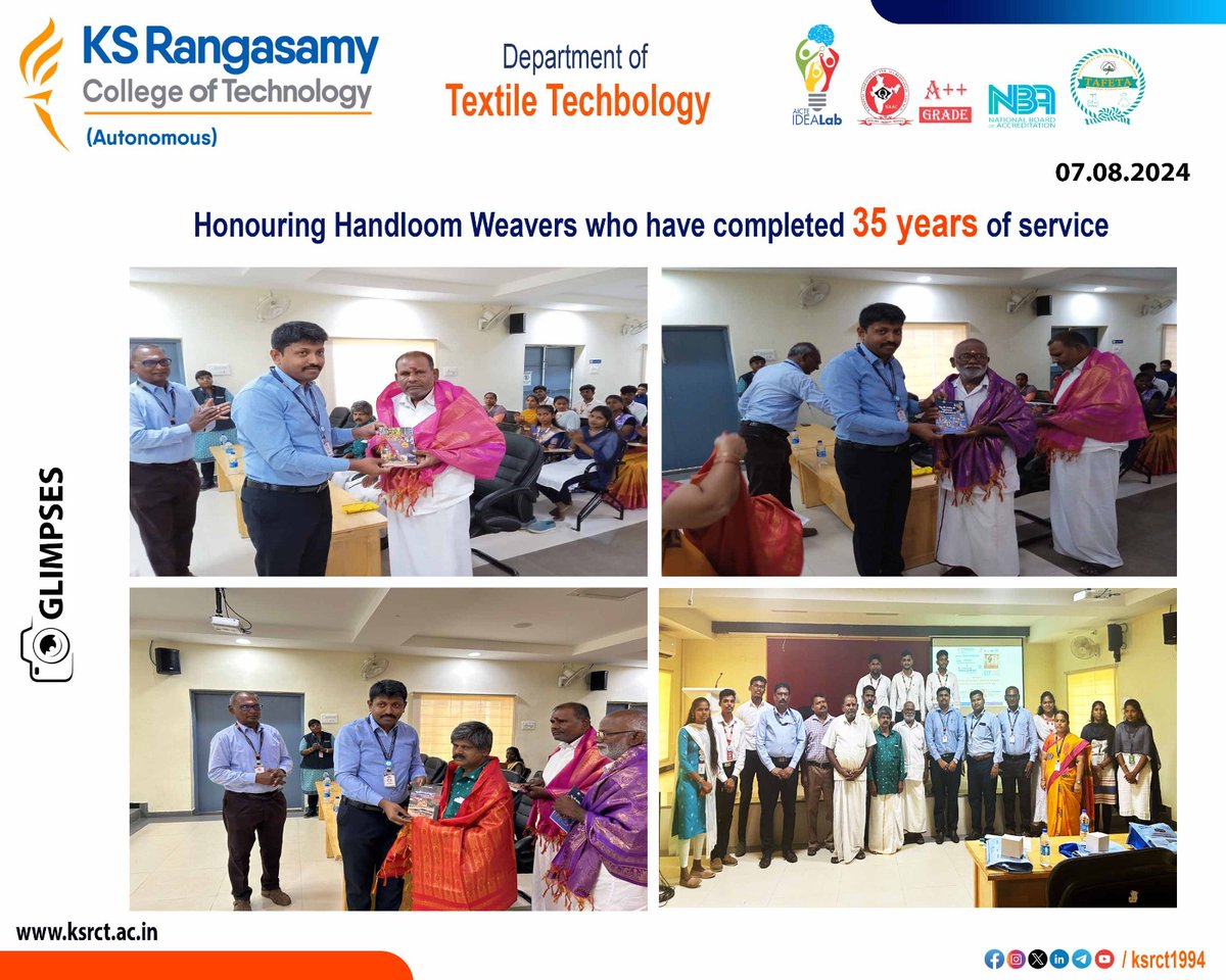 ksrct1994's tweet photo. #TAFETA- Textile Apparel & Fashion Enlightened Technologist Association, Dept of Textile Technology #ksrct1994 #Inaugural function & #National Handloom Day celebration was held by organizing seminar on "#Awareness on Handloom Mark & Silk Mark, Indian #Handloom Brand with GI tag. https://t.co/J6flz5S6j2