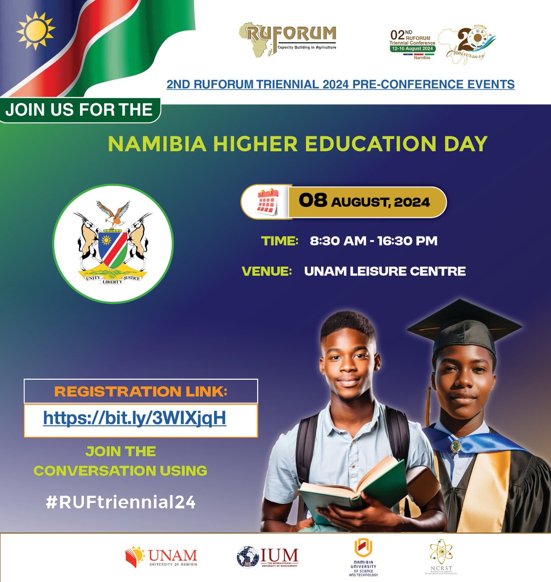 Join us for the Namibia Higher Education Day at <a href="/unam_na/">#MyUNAM</a>. This is part of the ongoing Second Triennial Conference activities in Windhoek, Namibia. #RUFTriennial24