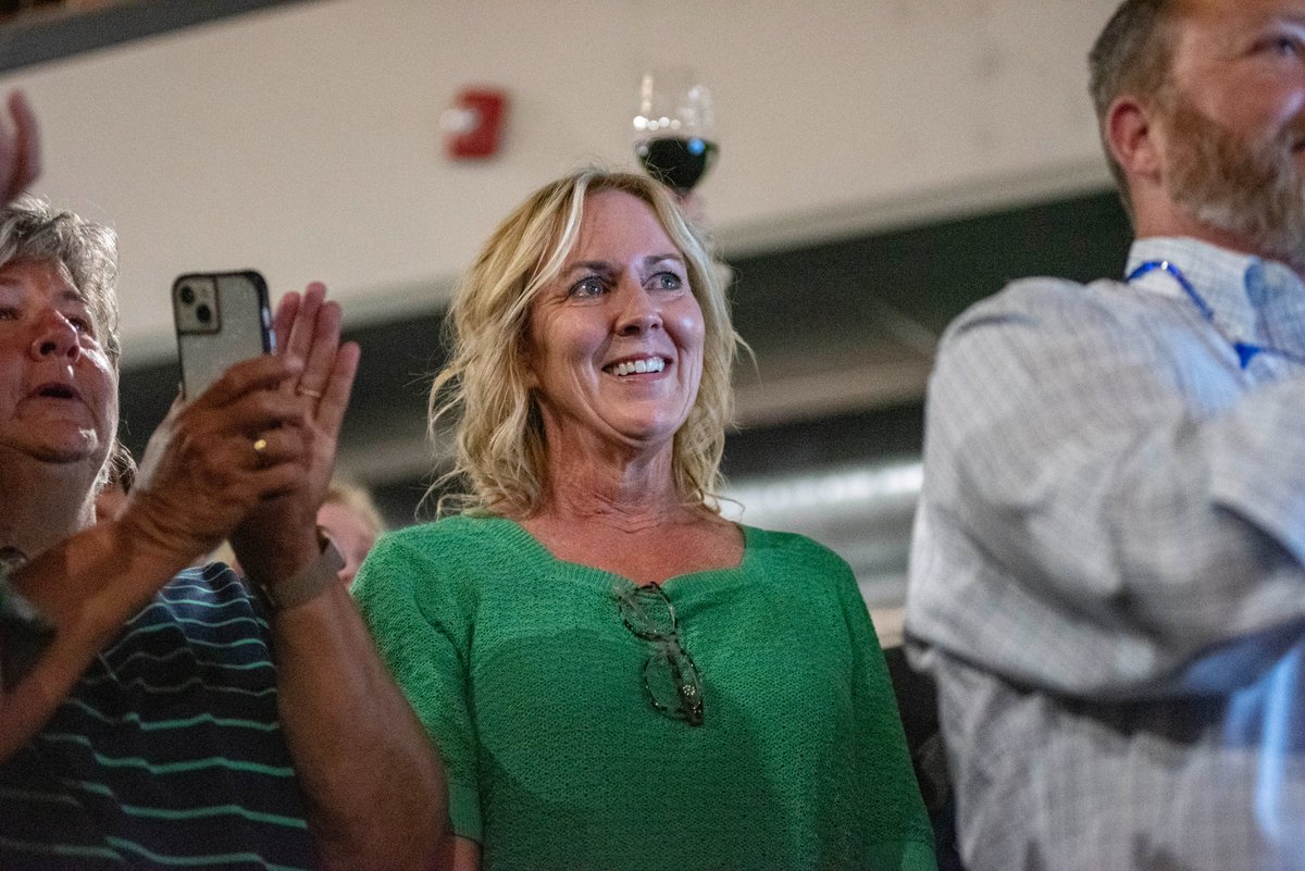 AnneliseHanshaw's tweet photo. A sweet moment from the Kehoe watch party last night: @MikeLKehoe's appreciation for his wife @ClaudiaLKehoe 
"Will she make a great first lady or what?!" he said in his victory speech, to applause from the crowd and a tearful smile from Claudia. https://t.co/flfQMEXrc7