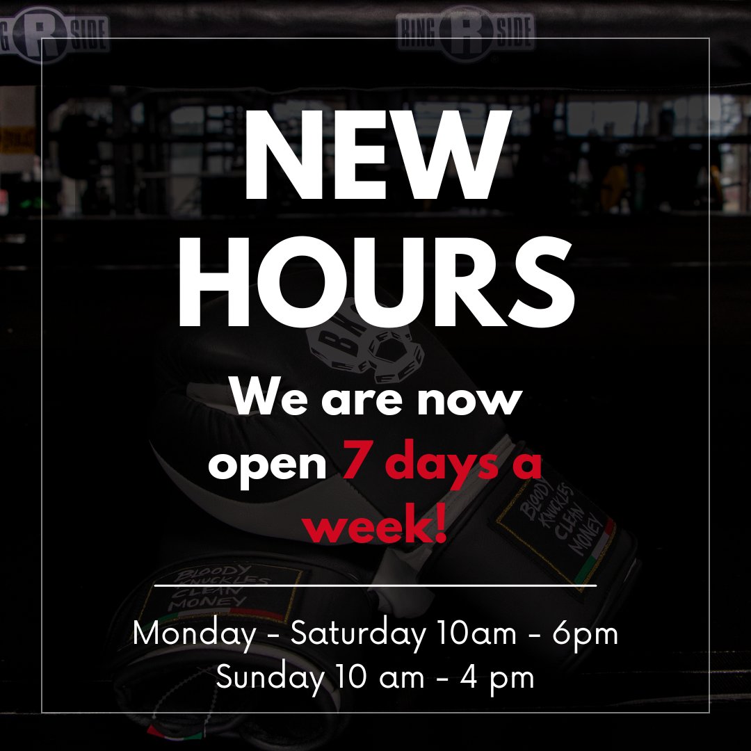 Classic_Fight's tweet photo. EXCITING NEWS 📣

Starting August 10, 2024- Classic Fight Shop is open seven days a week, including Sundays!

Visit us to get the best gear anytime. 🥊  See you soon!

#ClassicFightShop #Boxing #YYCBoxing https://t.co/wxnegGLMkv