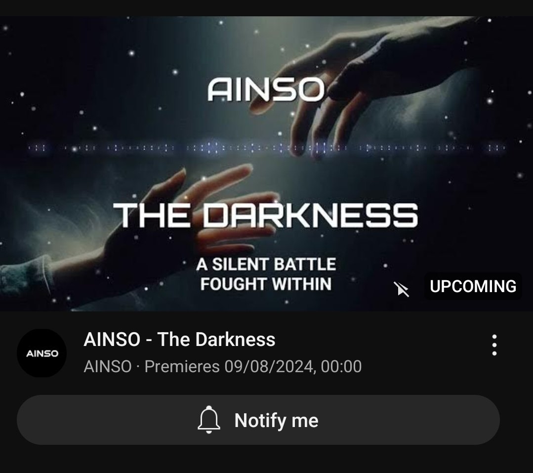 AINSOMusic's tweet photo. 2 Days 🕛

The premiere for The Darkness has now been scheduled on YouTube for August 9th at midnight!

#ainso #thedarkness #YouTube #premiere https://t.co/IdbaafuY48