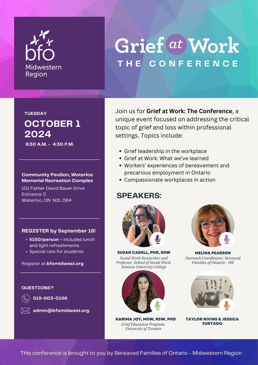 Have you registered yet? Join us for Grief at Work: The Conference, a unique event focused on addressing the critical issue of grief in professional settings.

Registration closes September 16. Don't miss out!
bfomidwest.org/.../grief-at-w…