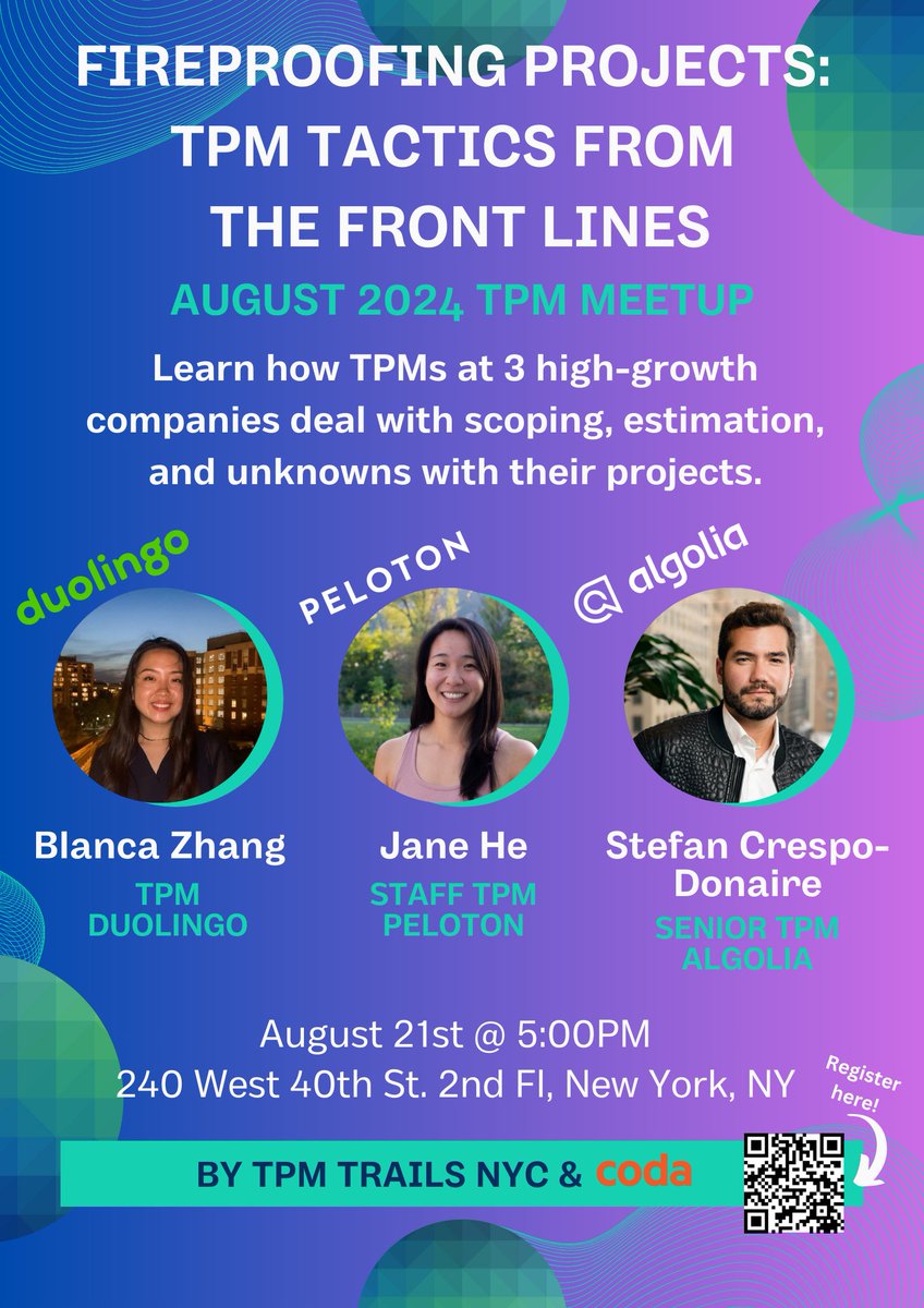 bigal123's tweet image. If you&apos;re a #technicalprogrammanager based in NYC and looking to learn how to keep your programs on track, our first TPM meetup is happening in a few weeks! TPMs from Walmart, MongoDB, American Express, Amazon, Mastercard will be there. Link to register in comments:
