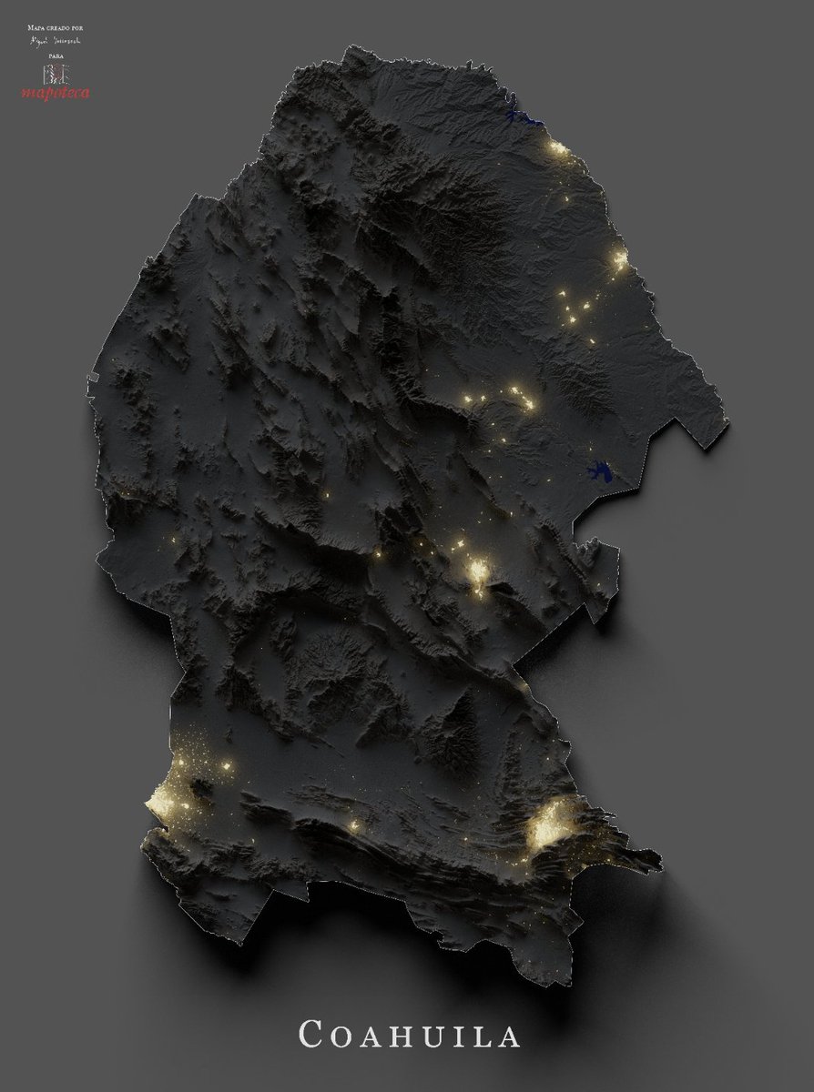 mapoteca_mx's tweet photo. 7. #COAHUILA en #poprelief 

Muy claras las manchas urbanas de Torreón, Saltillo, Monclova, Piedras Negras, Acuña y la región carbonífera.

El occidente del estado casi deshabitado. 
Es un área más grande que el estado de Puebla y solo tiene 17 mil personas 😱😱😱

Detalles ⬇️ https://t.co/uRdTdQNW9j