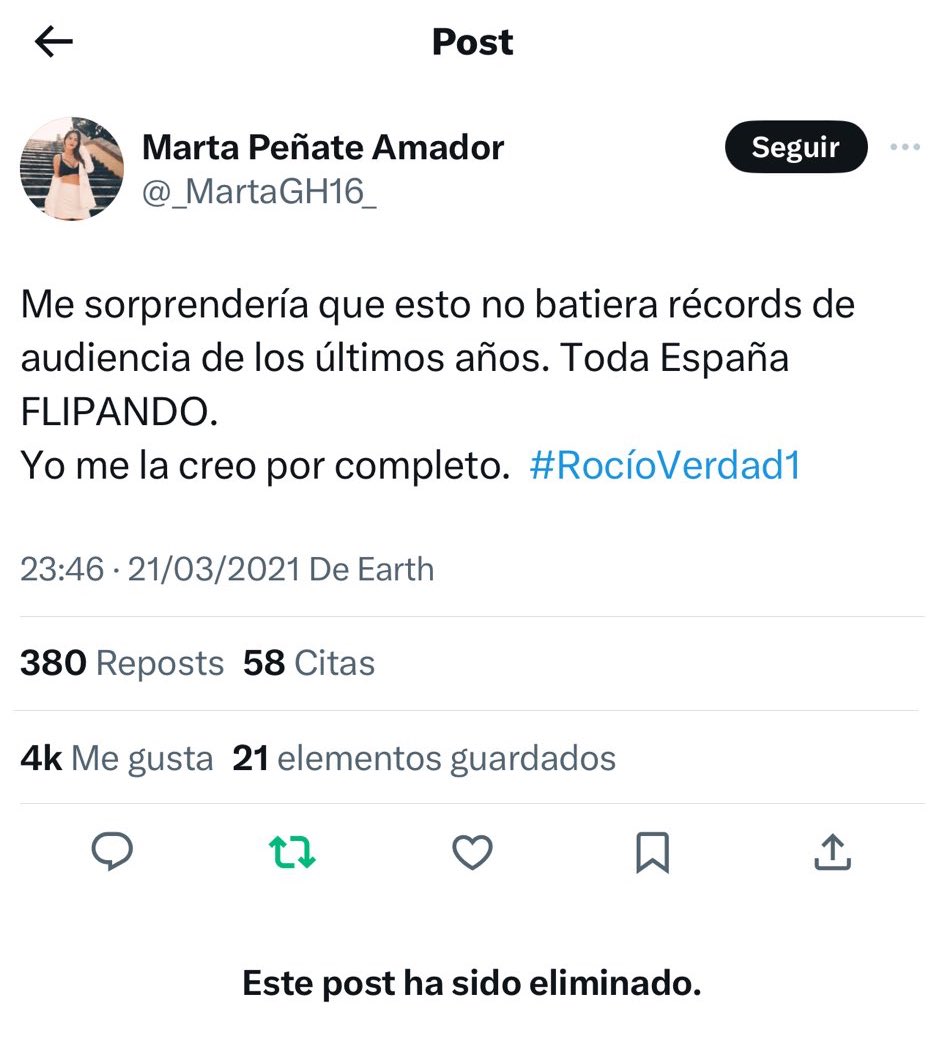 TodoSalseos's tweet photo. Marta Peñate borrando tuits donde en su día apoyaba a Rocío Carrasco.

Esta chica está perdiendo el norte, dónde está la Marta de todos estos años? Era un papel? VAYA ESTAFA. https://t.co/GZnMuYnDAa