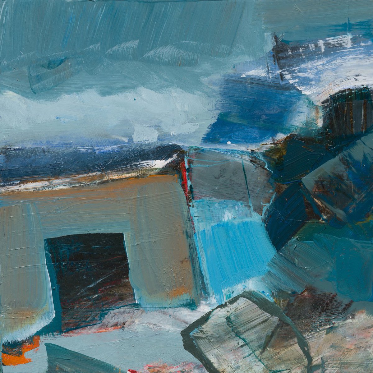 ‘Standing at the gate to the sea’, 25 x 25cm panel. For my Frontiers solo exhibition at Cornwall Contemporary 12 September-12 October. <a href="/sarah_cornwall/">CornwallContemporary</a> Hope to see you there! 😊#cornwall #abstractart #abstractexpressionism #penzance #artist #contemporaryart