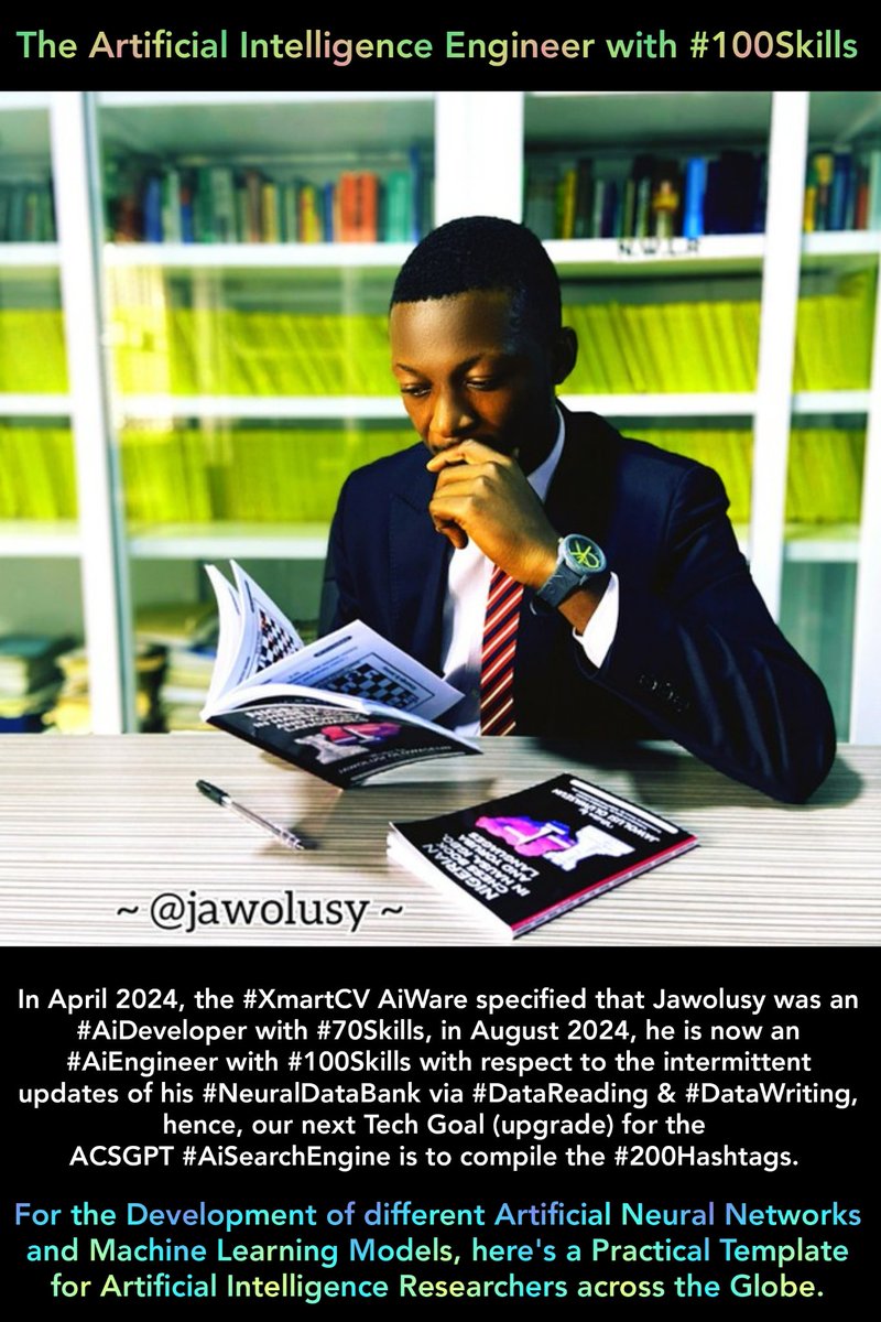 jawolusy's tweet photo. The #Pubgorithm of the #XmartCV AiWare as applicable for the development of an #AiSearchEngine:
INPUT: Hi #ACSGPT, who is Jawolusy?
OUTPUT: He is an Artificial Intelligence Engineer with #100Skills.
See the attached Reference:
https://t.co/oGIN62hwxE https://t.co/CDfbMRhdI4