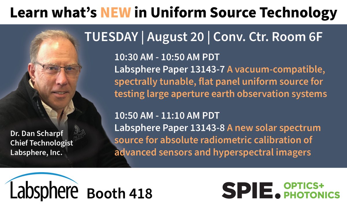 Gearing up for the SPIE Optics+Photonics in San Diego from August 18 - 22! Don’t miss great presentations and stop by Booth 418 for solutions in Laser Power Measurement, Reflectance/Transmittance Measurement and Radiometric Calibration.

#Photonics #LaserPower #EarthObservation