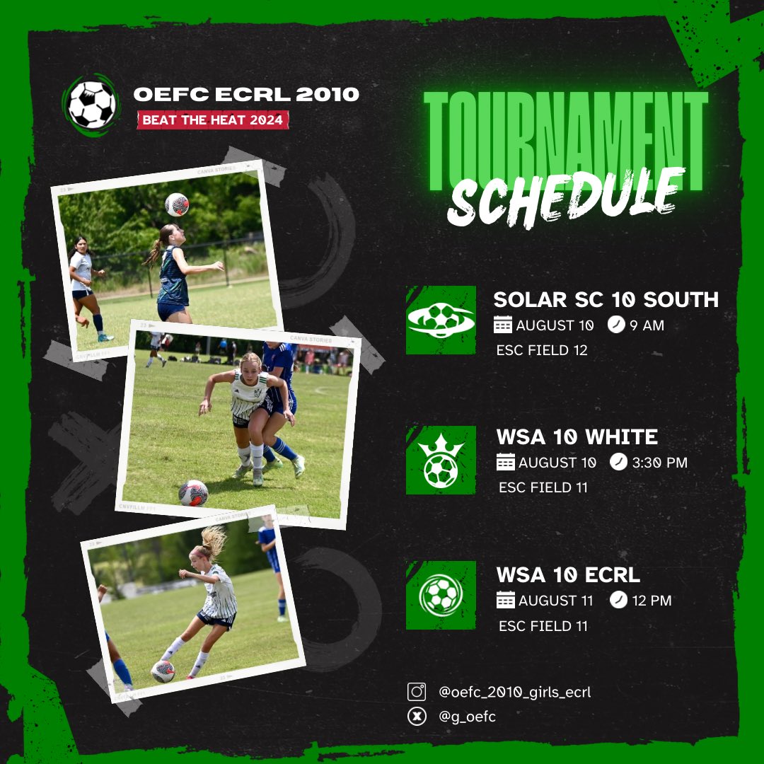 g_oefc's tweet photo. Kicking off our season this weekend with Beat the Heat! 🔥🔥🔥LET’S GOOOO! 💚⚽️💚 https://t.co/Jk0YW78DYq