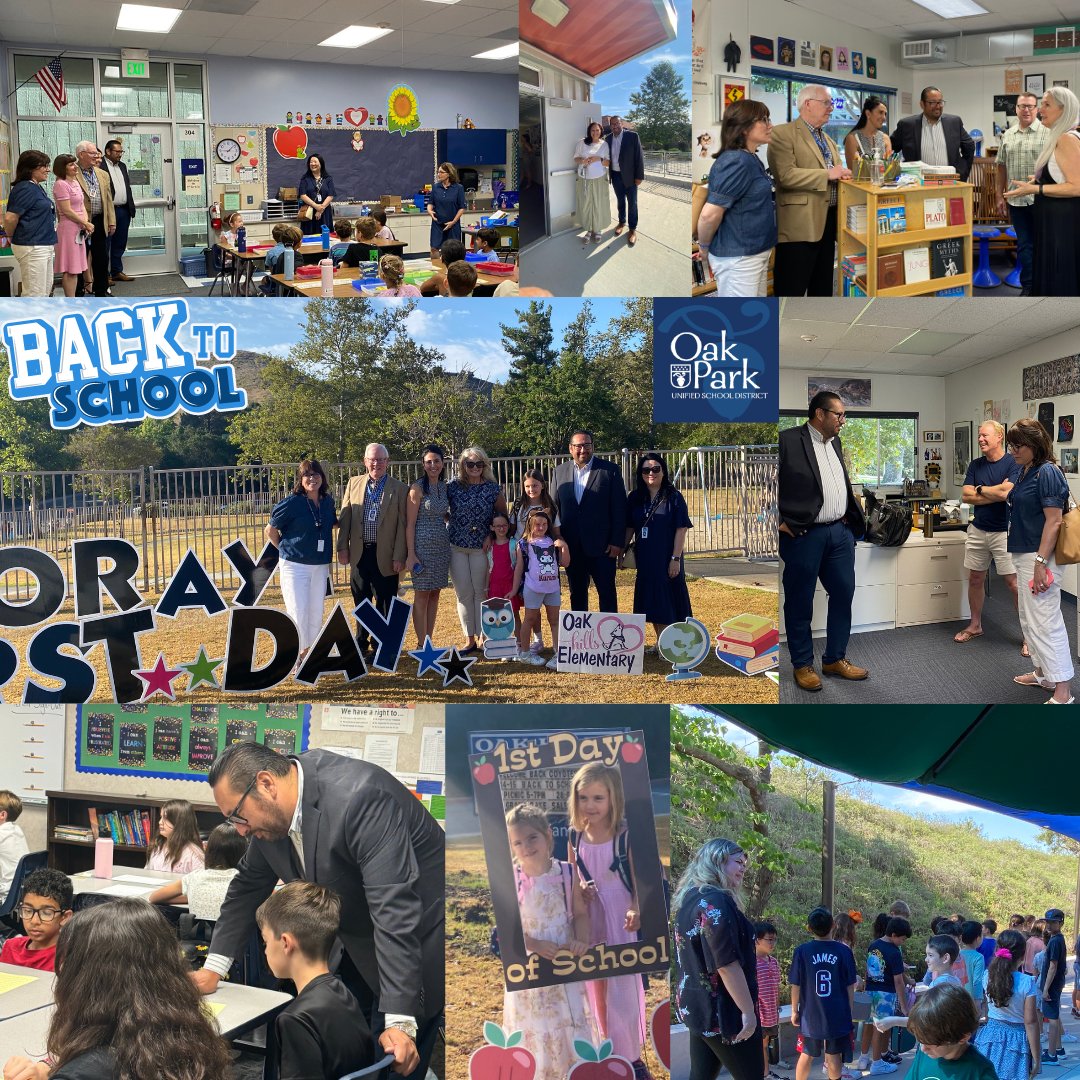 We are back to school! All our campuses are buzzing with excitement on this first day of school. <a href="/Drmorales5600/">Dr. Cesar Morales</a>, @OakParkUSDSupt, and Board of Education members visited our schools today and captured all the joy and enthusiasm! 🌟📚 Best first day of school ever! Let’s make this