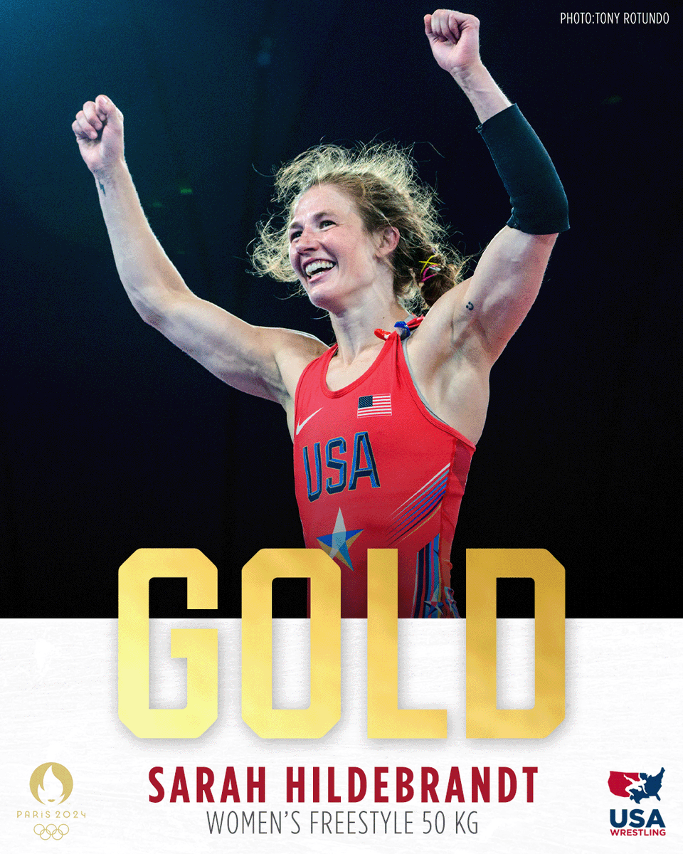USAWrestling's tweet photo. #WrestleParis
Guzman placed on shot clock at about 2:00 left, and is unable to score, giving Hildebrandt another point and a 3-0 lead.  No more points scored!!
Sara Hildebrandt of Team USA is the Olympic Champion at 50 kg!!
#Paris2024 https://t.co/ixrLRVANGa