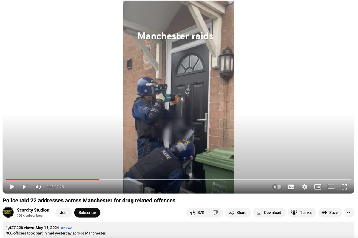 Shayan86's tweet image. This video of police raiding a house in Manchester, shared by Tommy Robinson, is unrelated to the ongoing unrest and arrests in the UK.

The video is from May, showing police raiding 22 addresses in Manchester for drug-related offences.