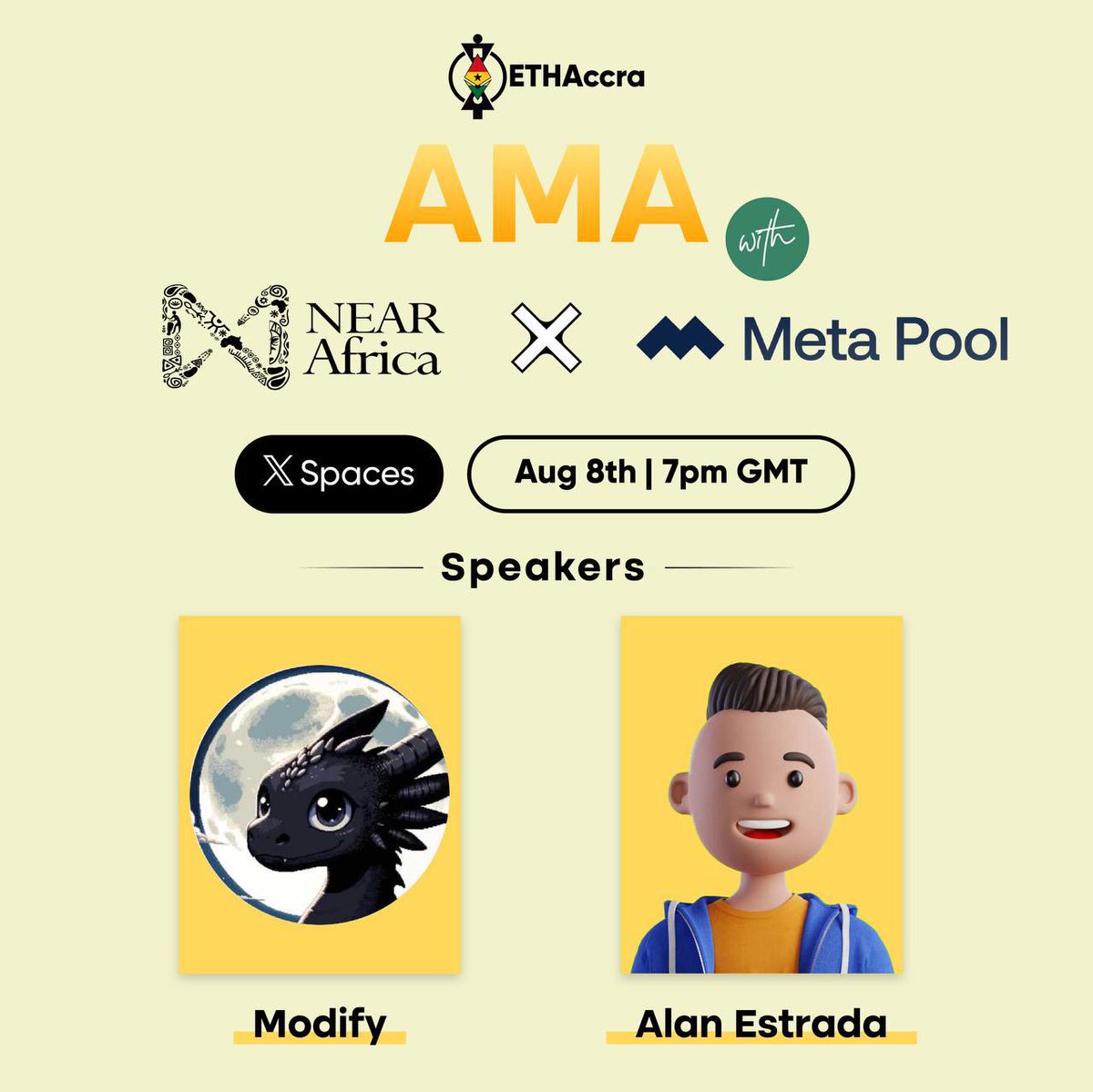 🚀 𝐄𝐱𝐜𝐢𝐭𝐢𝐧𝐠 𝐍𝐞𝐰𝐬! 𝐉𝐨𝐢𝐧 𝐮𝐬 𝐭𝐨𝐦𝐨𝐫𝐫𝐨𝐰 𝐟𝐨𝐫 𝐚𝐧 𝐀𝐌𝐀 𝐰𝐢𝐭𝐡 𝐍𝐄𝐀𝐑 𝐀𝐟𝐫𝐢𝐜𝐚 𝐱 𝐌𝐞𝐭𝐚 𝐏𝐨𝐨𝐥! 🚀

📅 Date: August 8th, 2024
🕖 Time: 7 PM GMT
📍 Platform: X Spaces

Speakers:
 • Modify <a href="/EtimEarnest/">Modify🔸(⋈, 🤖)</a> 
 • Alan Estrada, Meta Pool Protocol’s