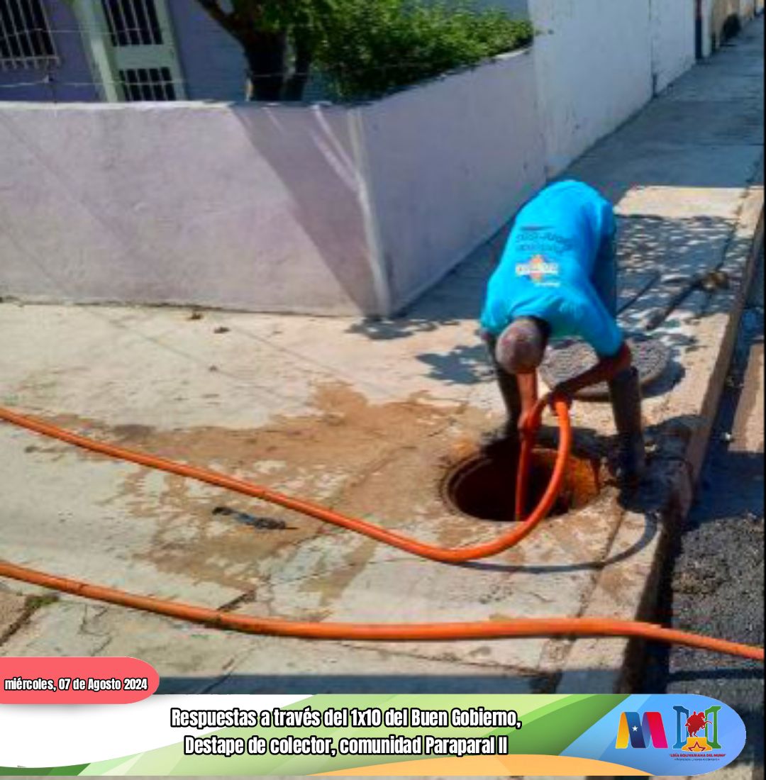 En respuesta de las solicitudes realizadas en la comunidad de Paraparal, nuestro equipo realizan el despate de colector, a través del programa del 1x10 del Buen Gobierno, ha inicio el cual es una muestra de compromiso de la gestión municipal. #VenezuelaHaceJusticia