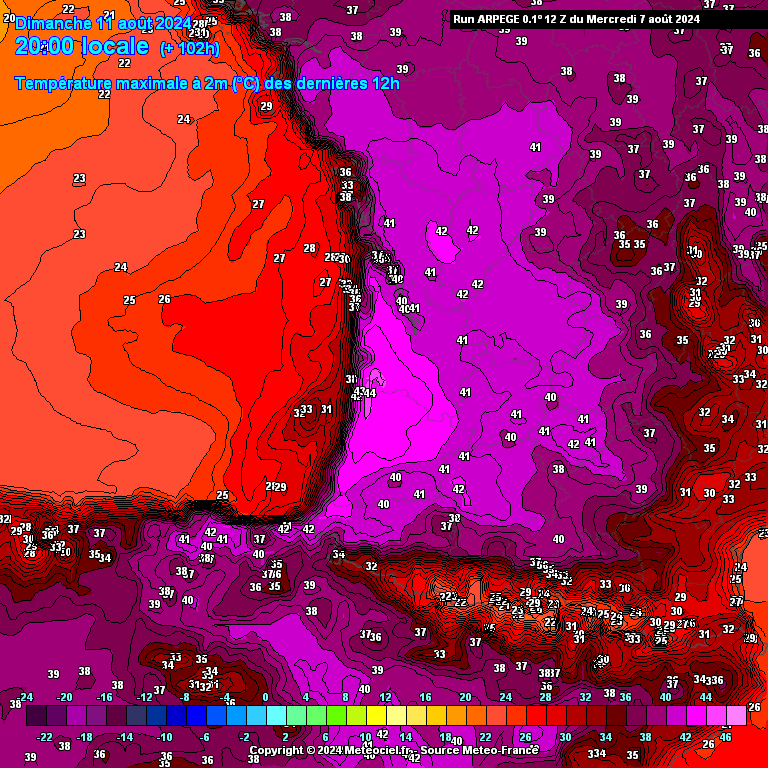SergeZaka's tweet photo. Je trouve ça particulièrement inquiétant : dès que le vent tourne au sud, les 40°C sont atteints avec une facilité déconcertante. Inquiétant oui, car c'est justement la répétition de ces coups de stress qui affaiblit nos écosystèmes. Depuis 2000, les 40°C sont 19 fois plus fréquents.
Les températures pourront monter jusqu'à 42°C dimanche, ce qui est largement au-dessus du seuil de résistance physiologique de toutes les espèces agricoles ou non présentes dans le sud-ouest de la France (hors vignes et oliviers).
Je rappelle que la mortalité forestière a augmenté de 54% en 5 ans, du fait notamment de l'augmentation de la fréquence des évènements climatiques (sécheresses, gel post floraison, douceur hivernale et automnale, canicules) ou de maladies associées à l'affaiblissement des arbres.