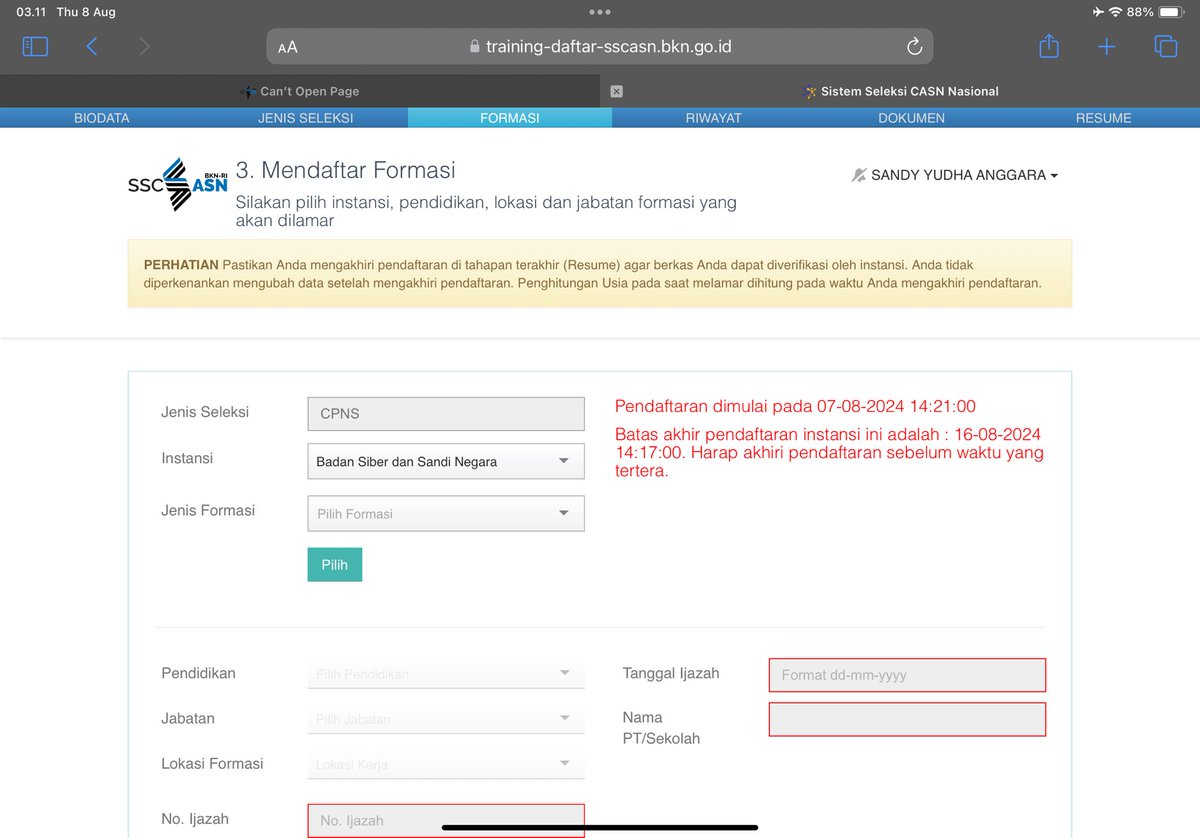Ternyata baru cek, ini bukan situs resminya kah? Soalnya gak bisa pilih jenis seleksi dan gak ada pilihan instansi serta formasi <a href="/BKNgoid/">#SatuDataASN</a> #sscasn2024 #sscasn