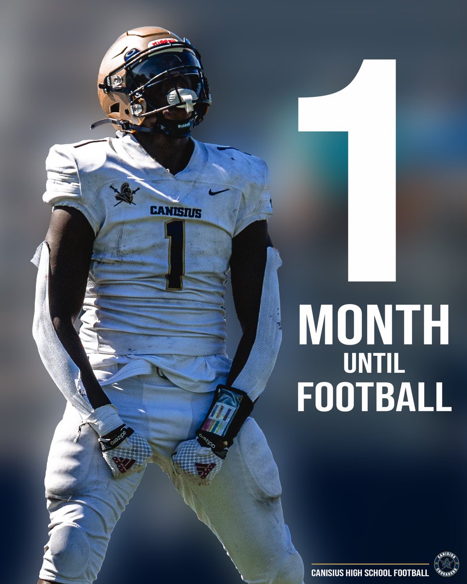 CanisiusHSFB's tweet photo. One. Month. To. Go. 
 
Saturday, Sept. 7: @CanisiusHSFB at Scranton Prep in Dunmore, Pa. 
 
Kevon Walker ’24, pictured, will play his college football on the other side of Pa. at St. Francis U. 
 
Great photo &amp; graphic concept are by CHS Digital Media standout Noah Morlock ’25. https://t.co/07Wp9hG0HG