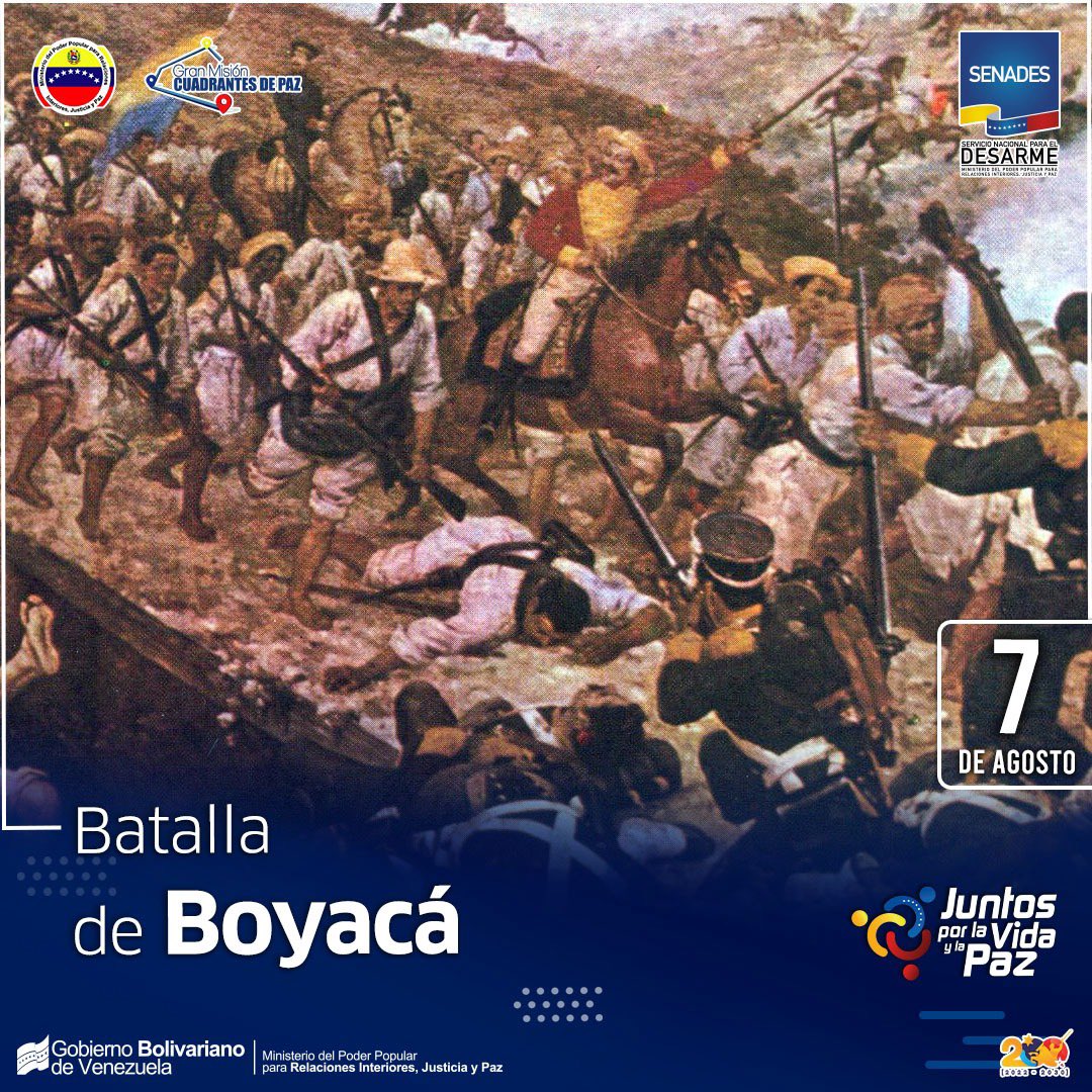🗓️ #7Ago || La Batalla de Boyacá o también conocida como la Batalla del puente de Boyacá, fue un acontecimiento que tuvo lugar el día 7 de agosto de 1819 en el cruce del río Teatinos, en inmediaciones de Tunja.