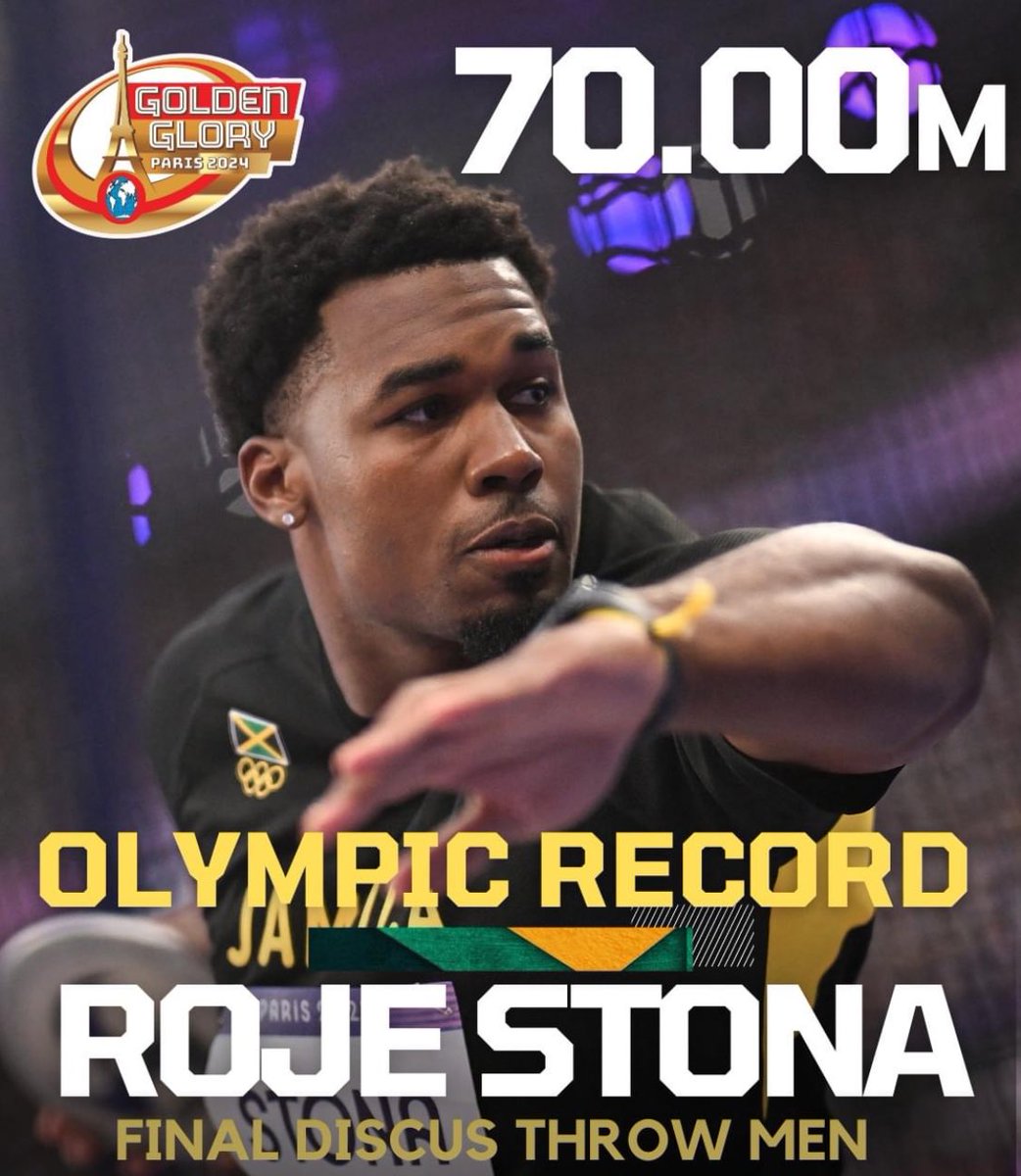 gmacmusic1975's tweet photo. #Jamaican Roje Stona wins Olympic Discus Gold! 70m new OR. History. https://t.co/ksl3Jtzsiv