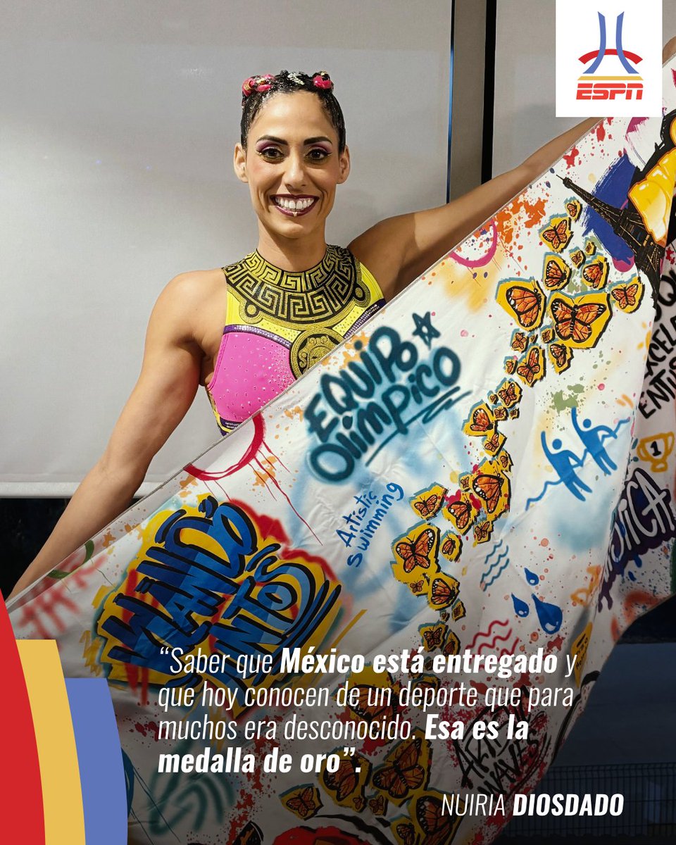 ESPNmx's tweet photo. 🤩 Hoy México se entregó a nuestras guerreras 🤩 

🇲🇽 Nuria Diosdado y sus palabras tras la gran actuación del equipo de natación artística 

#Paris2024 https://t.co/5YYvOZ5r0M