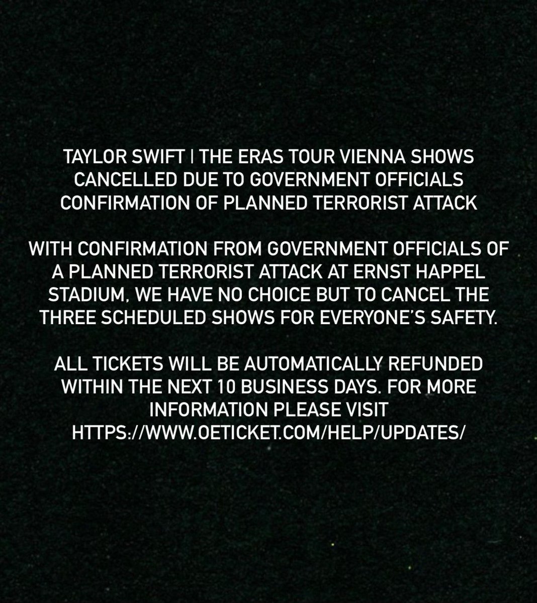 BNONews's tweet image. BREAKING: Organizer cancels all 3 Taylor Swift concerts in Austria due to terror threat