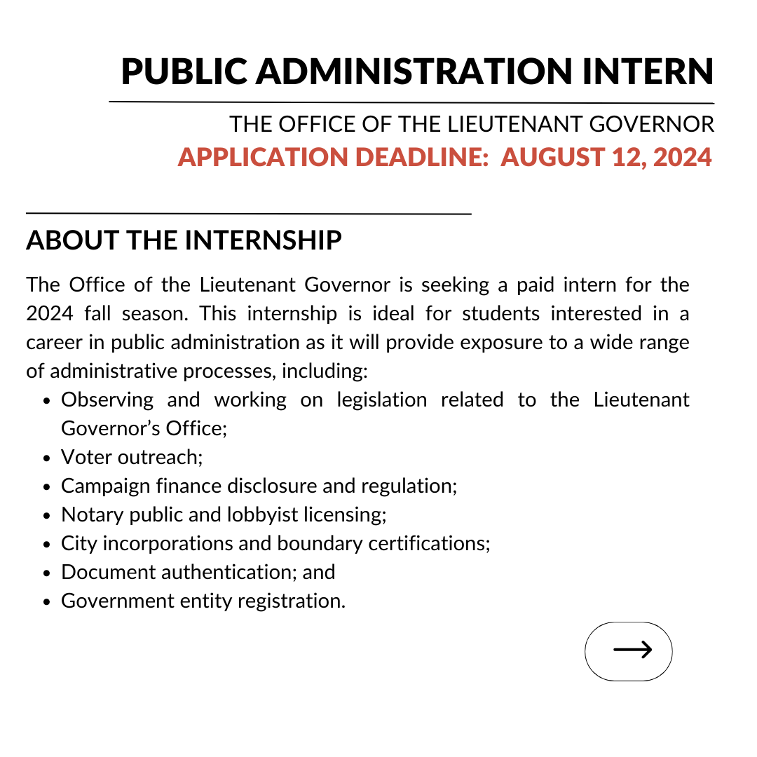 UtahStateIOGP's tweet photo. The Office of the Lieutenant Governor seeks a paid intern for the 2024 fall season.
Contact us if you're interested in this opportunity or want to learn about other local, state, or national internships.
iogp@usu.edu
435-797-9618
https://t.co/hbOuK6inwr

#aggies https://t.co/6DOcpKvYFj