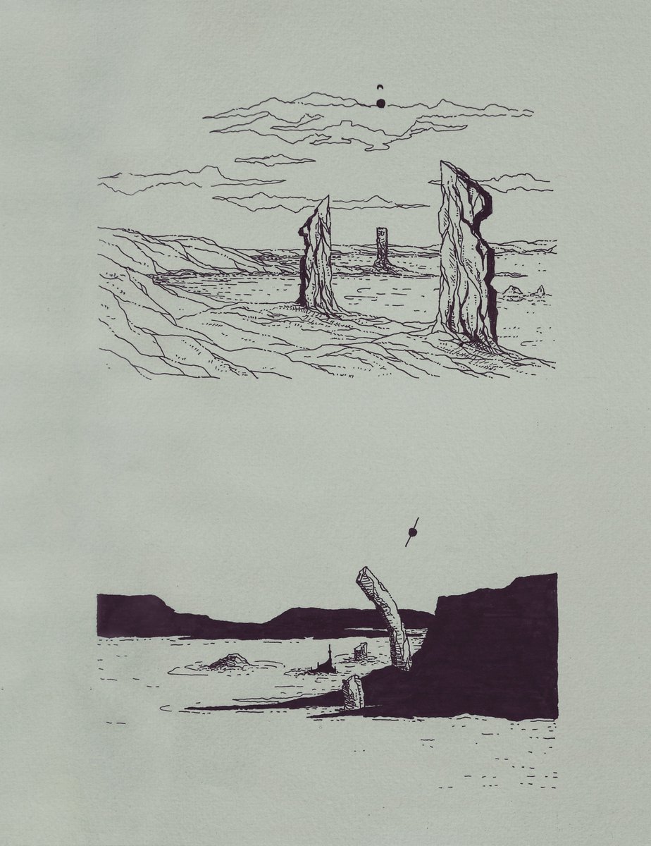 morphosisnoir's tweet photo. Silence is inhabited like a deep sigh from which life emerges. Many are those who cross the ruins in search of controlling time, changing dreams and challenging the abyss.    

(2024 sketchbook)    

#sketches #drawing #ink https://t.co/Fct4fQHlQp