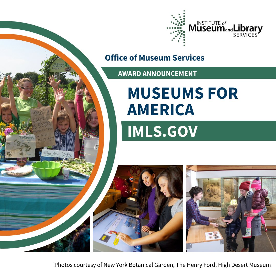 US_IMLS's tweet photo. Congrats to the recipients of our FY24 Museums for America grants! 📣IMLS's largest museum grant program will provide $23M+ for 115 research, exhibition, programming, community-building, collections management & more projects. ⤵️ https://t.co/djrdFxj8Yp #IMLSgrants https://t.co/qSOevkt1MH