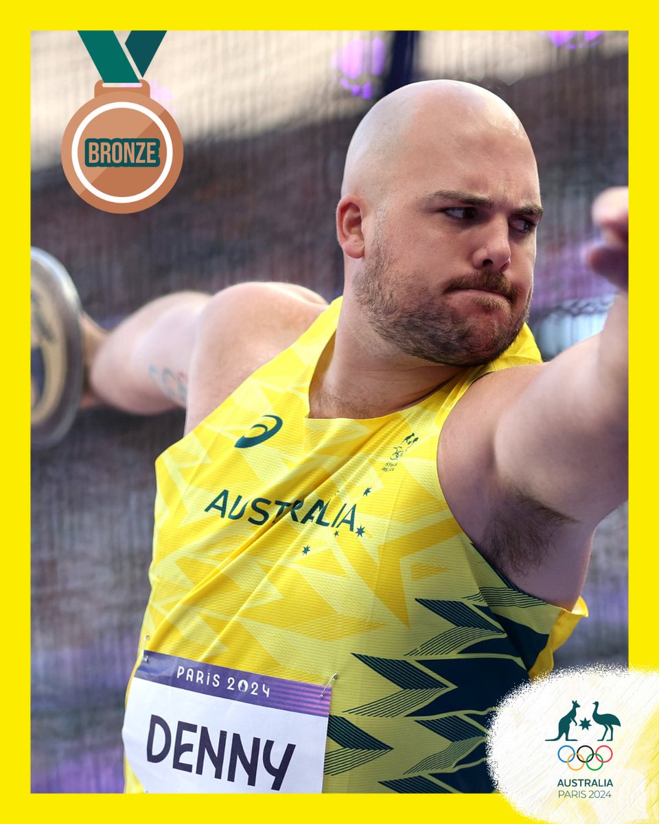 Matthew Denny brings home BRONZE in the Men's Discus Throw, making it Australia's first Discus medal in 128 years🥉💚💛

#AllezAUS | @athsaust