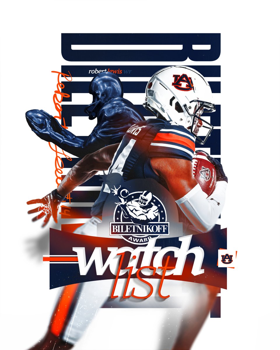 Auburn Football (@auburnfootball) on Twitter photo One of college football’s most outstanding pass catchers ➡️ 1️⃣4️⃣
<a href="/Robert1K_/">Robert Lewis</a> has been named to the <a href="/biletnikoffawrd/">Biletnikoff Award</a> watch list!
📰 auburntige.rs/4dyn2Hp One of college football’s most outstanding pass catchers ➡️ 1️⃣4️⃣
<a href="/Robert1K_/">Robert Lewis</a> has been named to the <a href="/biletnikoffawrd/">Biletnikoff Award</a> watch list!
📰 auburntige.rs/4dyn2Hp