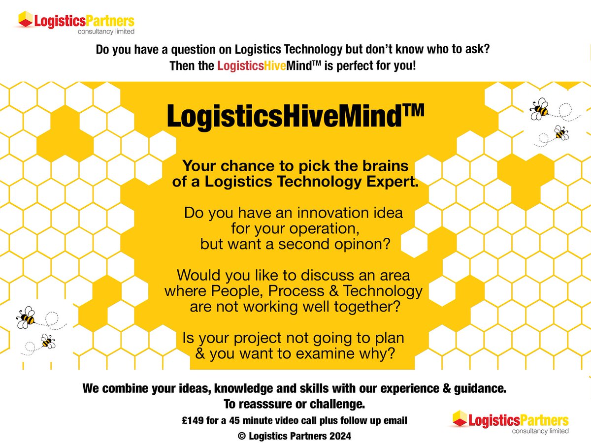 LogisticsPartne's tweet image. Not all businesses need a LogisticsHealthcheck or even our more focussed LogisticsJumpstart.
Sometimes you just want a conversation on one aspect of how People, Process &amp;amp; Technology are working together in your operation. 
For that we have LogisticsHiveMind
#LogisticsTechnology