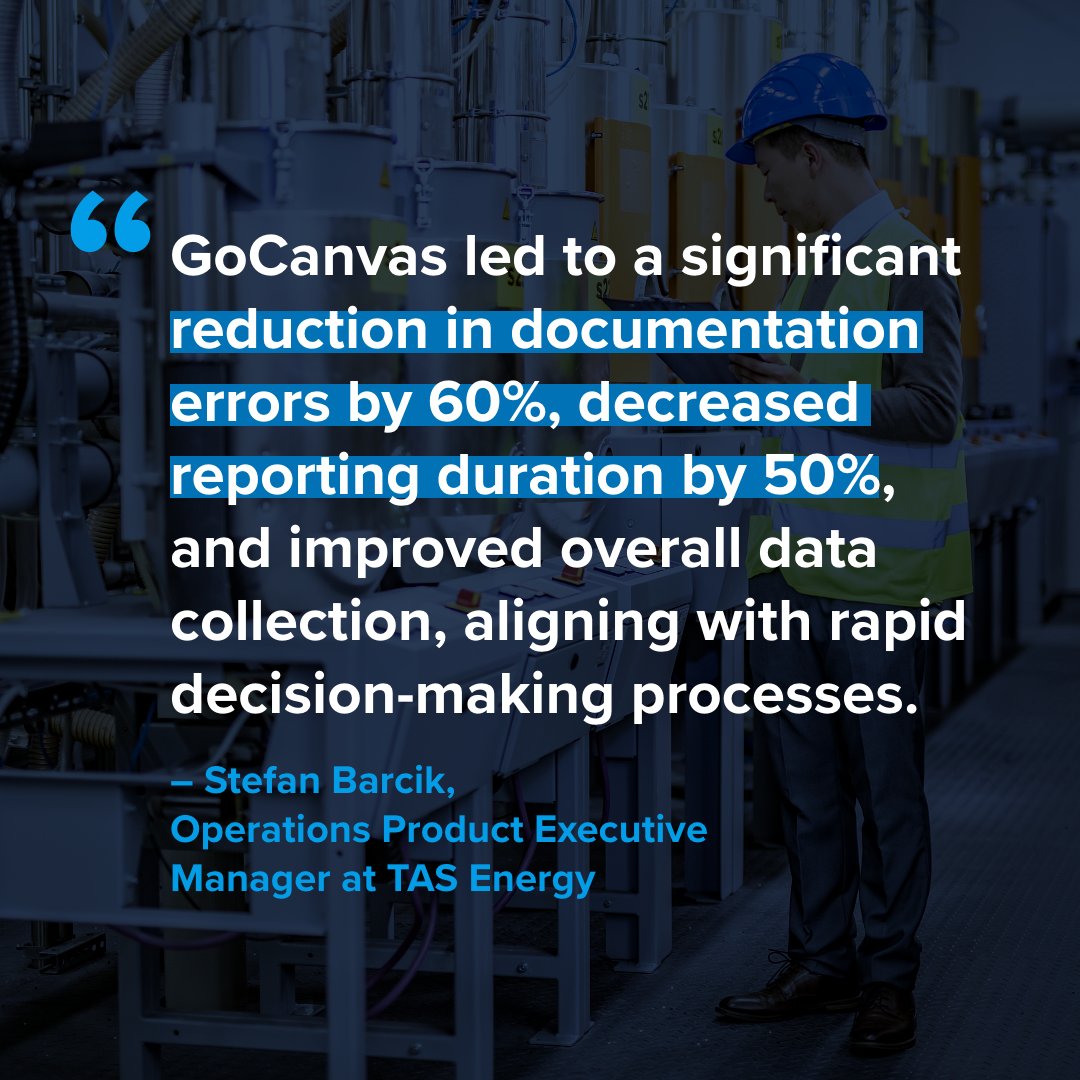 GoCanvas's tweet image. ✅ 60% fewer errors
⏱️ 50% faster reports
🚀 More efficient data collection
See how @TAS_Energy achieved these stats (and more) in our latest case study: gocanvas.com/resources/cust…
#manufacturing #engineering #workflowsolutions #projectmanagement