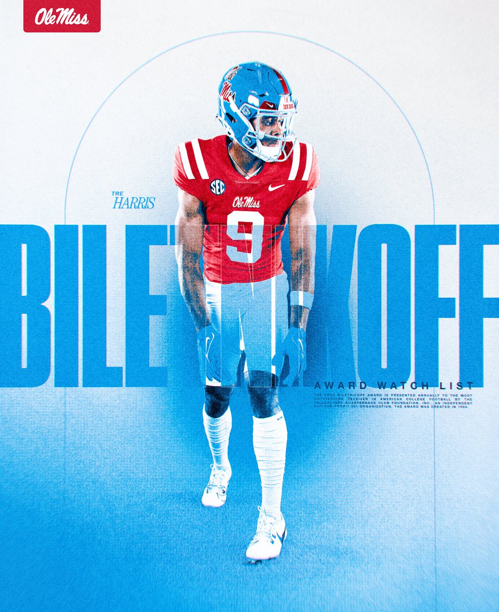 OleMissFB's tweet photo. Biletnikoff Award Watch List 👀

@_treharris13 | #HottyToddy https://t.co/zUZIbY5Tl5