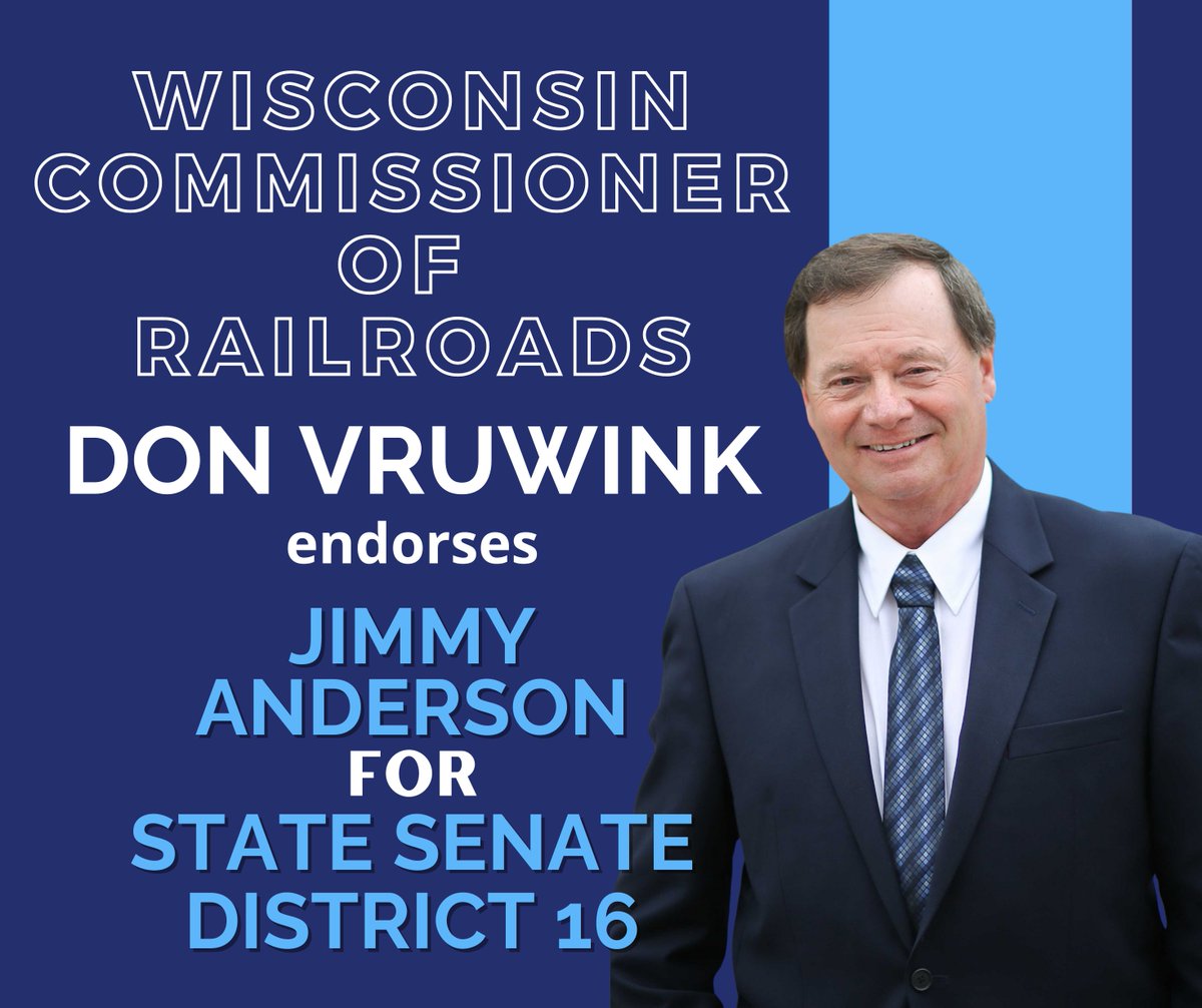 Elated to have the endorsement of former State Representative and current Commissioner of Railroads Don Vruwink! Thank you for working to keep our railways safe and bringing more trains to Wisconsin!