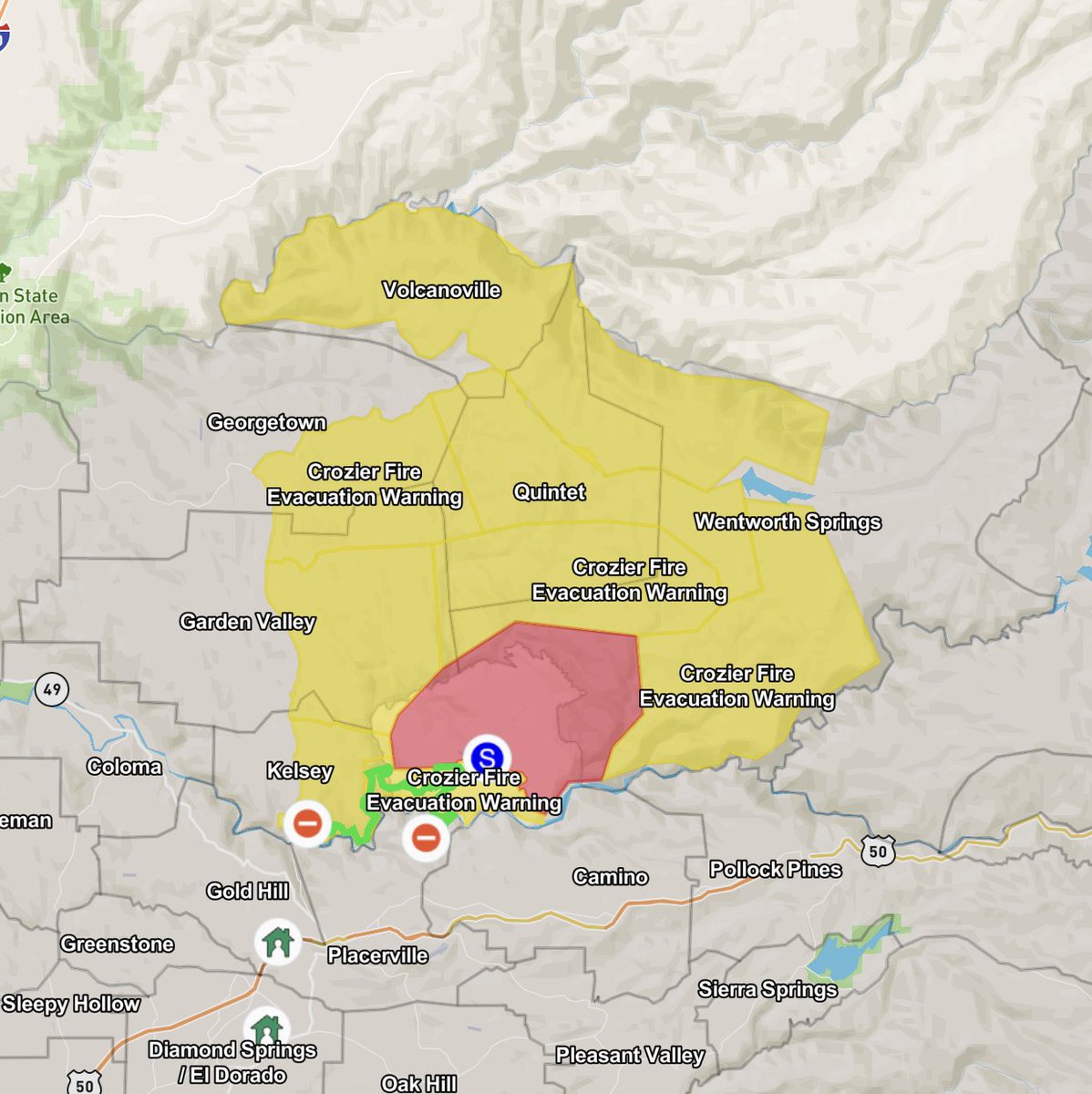#Crozierfire Update
The Evacuation Warning zones have been extended to include the community of Volcanoville. Please see Perimetermap.com for additional information. All information will be updated as it becomes available.