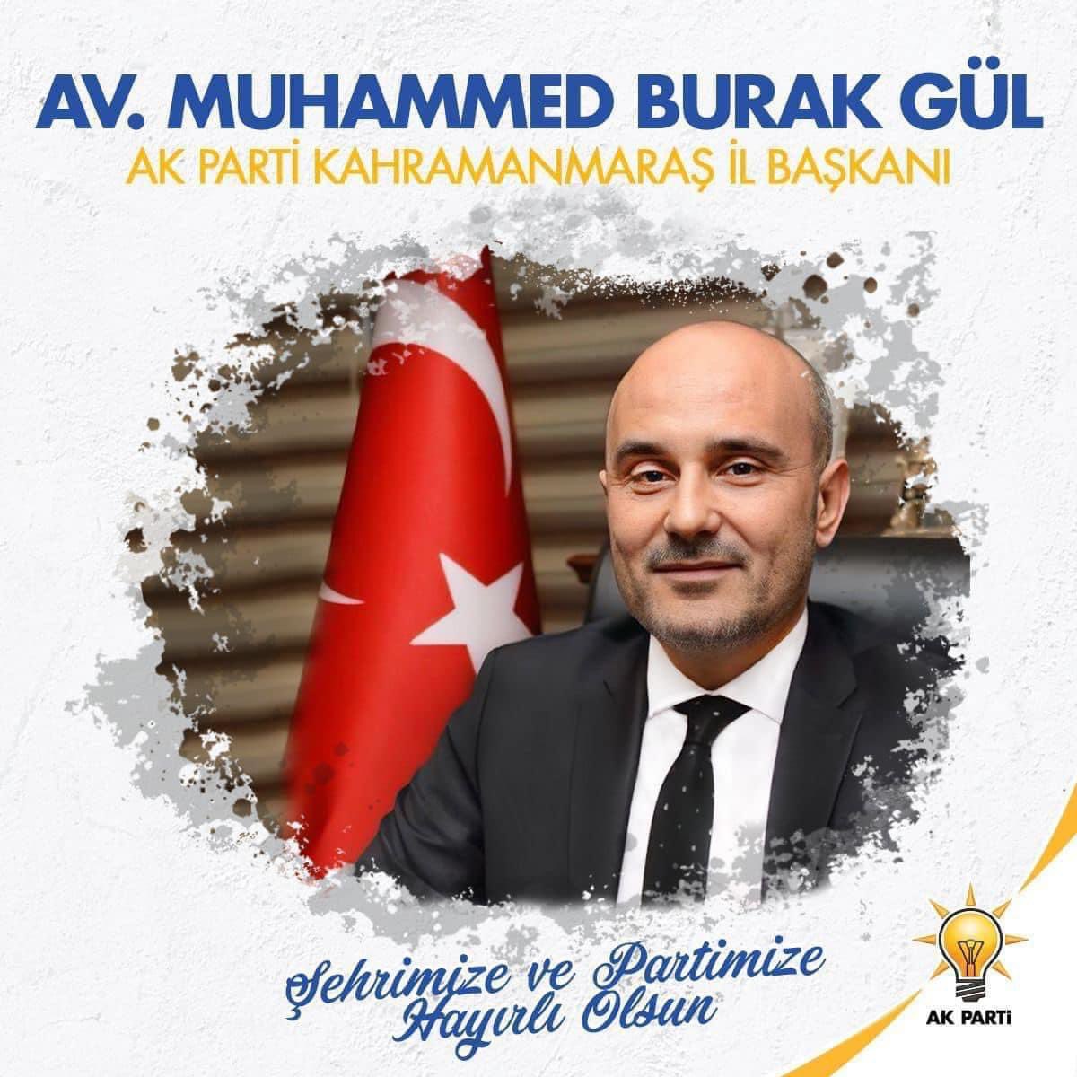Sn.Cumhurbaşkanımız Recep Tayyip ERDOĞAN’ın tensipleriyle Akparti Kahramanmaraş İl Başkanlığına Av.Muhammed Burak GÜL atanmıştır.Görevi devreden İl başkanımız Cüneyt DOĞAN’a teşekkür ediyoruz.
Kahraman şehrimize hayırlı olsun inşallah.