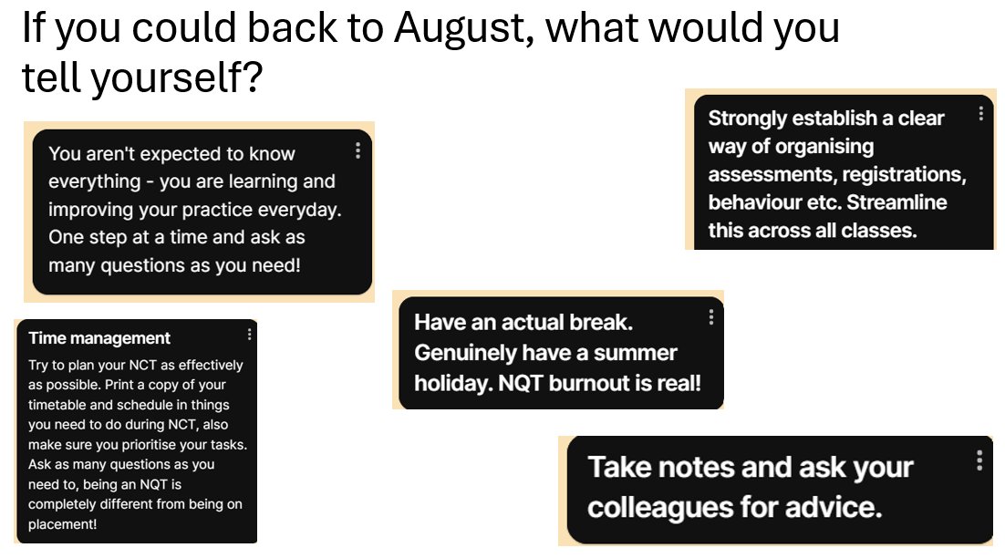 MrJSlaven's tweet image. Are you due to start your NQT year in the next few weeks? Here's from helpful advice and tips from last year's NQT cohort at @DuncanrigScndry:

padlet.com/gw17slavenj/re…

#NQT #TeacherInductionScheme
