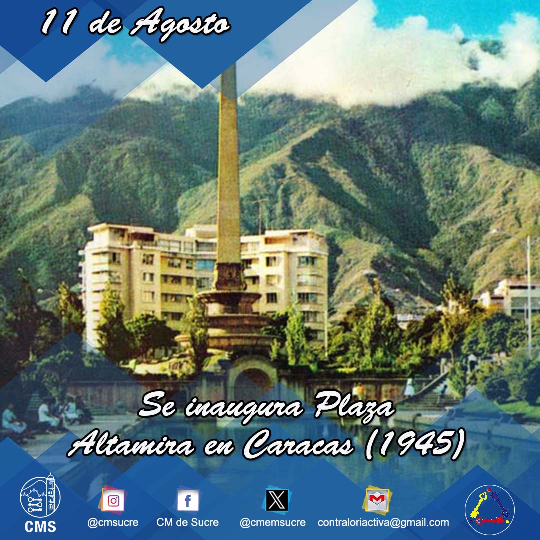 #SabiasQueCMS El #11Agos de 1945 fue inaugurada la Plaza Altamira de Caracas, este espacio construido por Luis Roche se ha convertido durante muchos años en escenario de festivales de lectura, música, fotografía, teatro al aire libre, entre otras actividades.